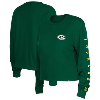 Women's New Era Green Green Bay Packers Sport Night Thermal Long Sleeve Cropped T-Shirt