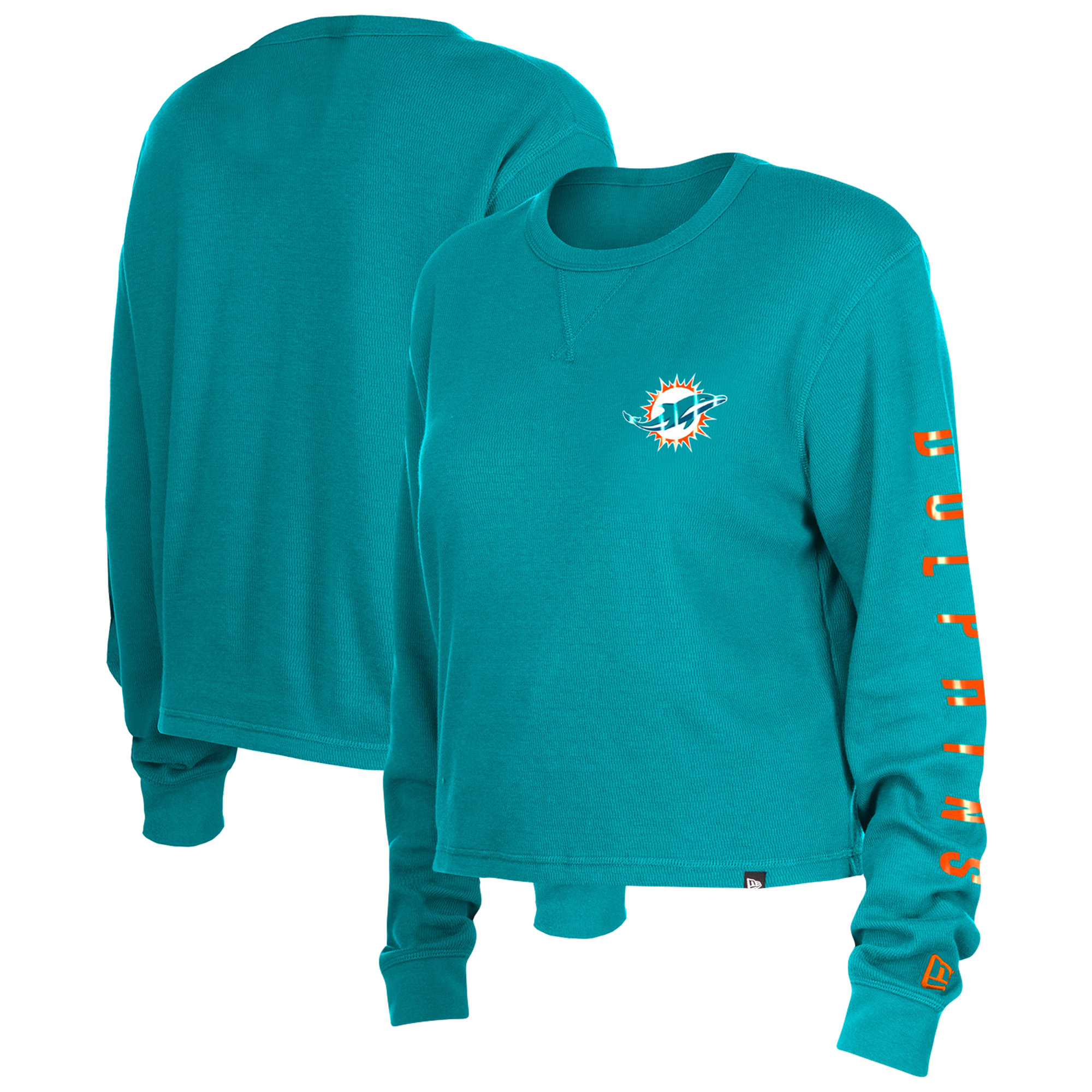 Women's New Era Aqua Miami Dolphins Sport Night Thermal Long Sleeve Cropped T-Shirt