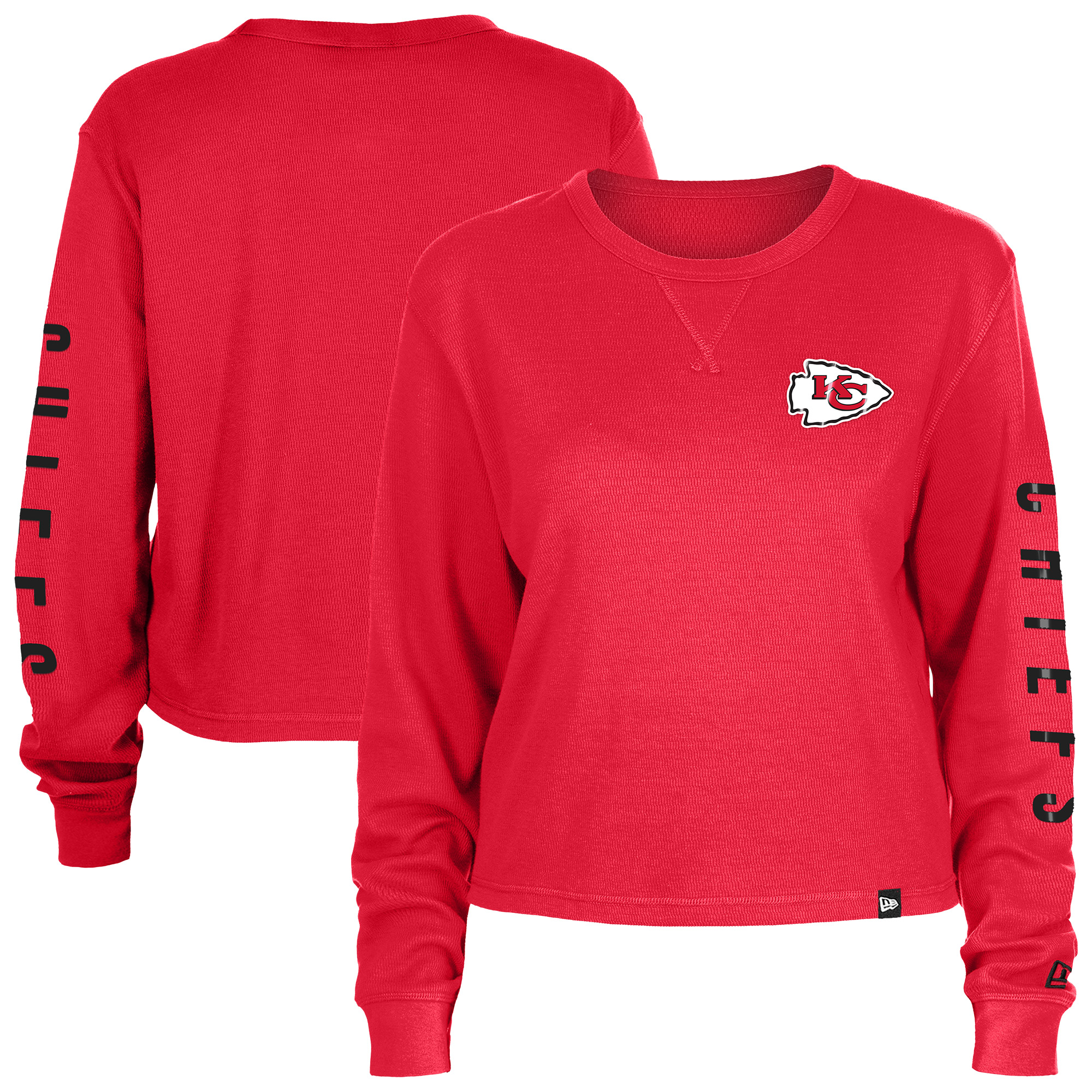 Women's New Era  Red Kansas City Chiefs Sport Night Thermal Long Sleeve Cropped T-Shirt