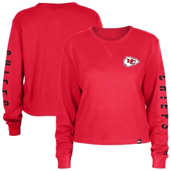 Women's New Era  Red Kansas City Chiefs Sport Night Thermal Long Sleeve Cropped T-Shirt