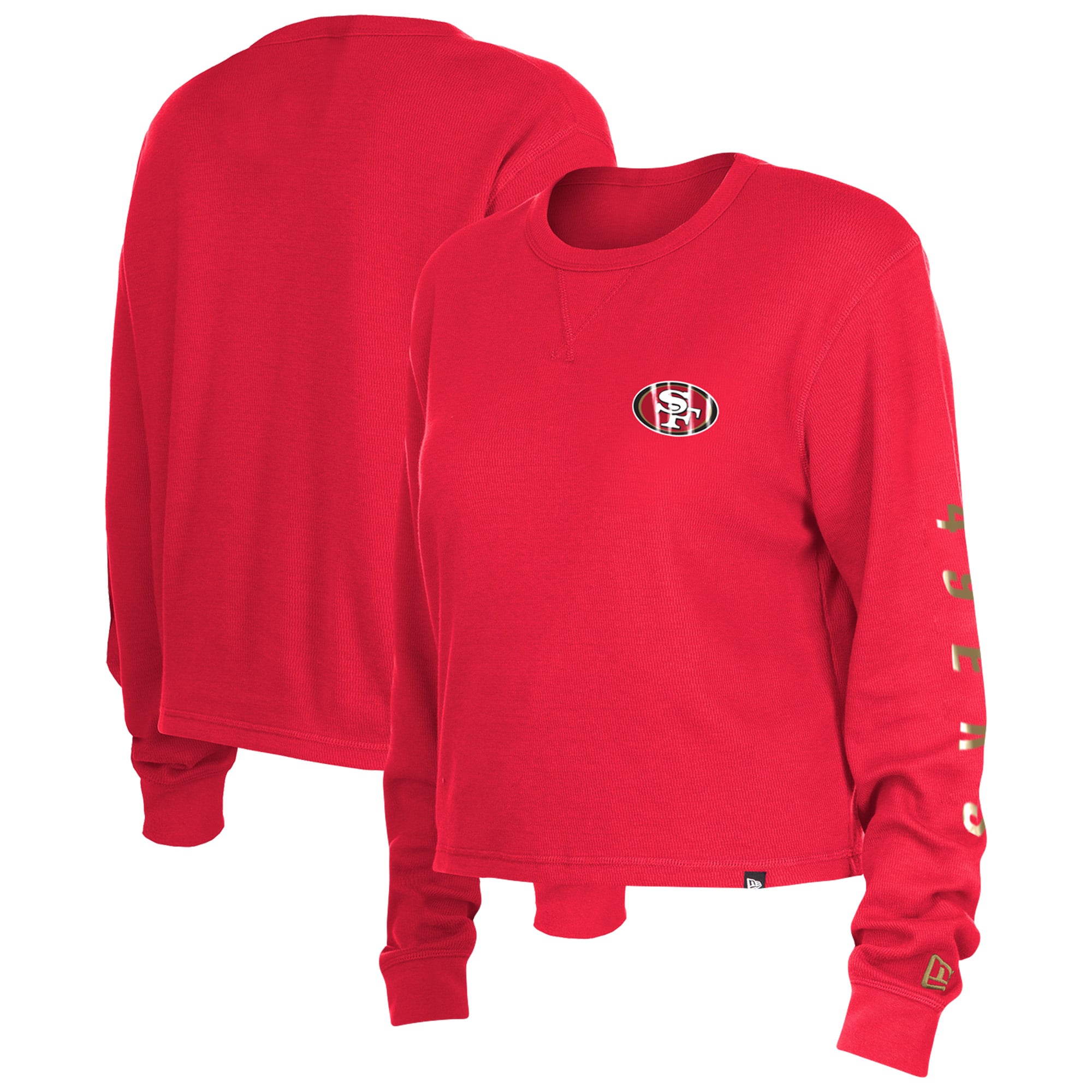 Women's New Era Scarlet San Francisco 49ers Sport Night Thermal Long Sleeve Cropped T-Shirt