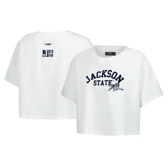 Women's Pro Standard White Jackson State Tigers Classic Three-Hit Boxy Cropped T-Shirt