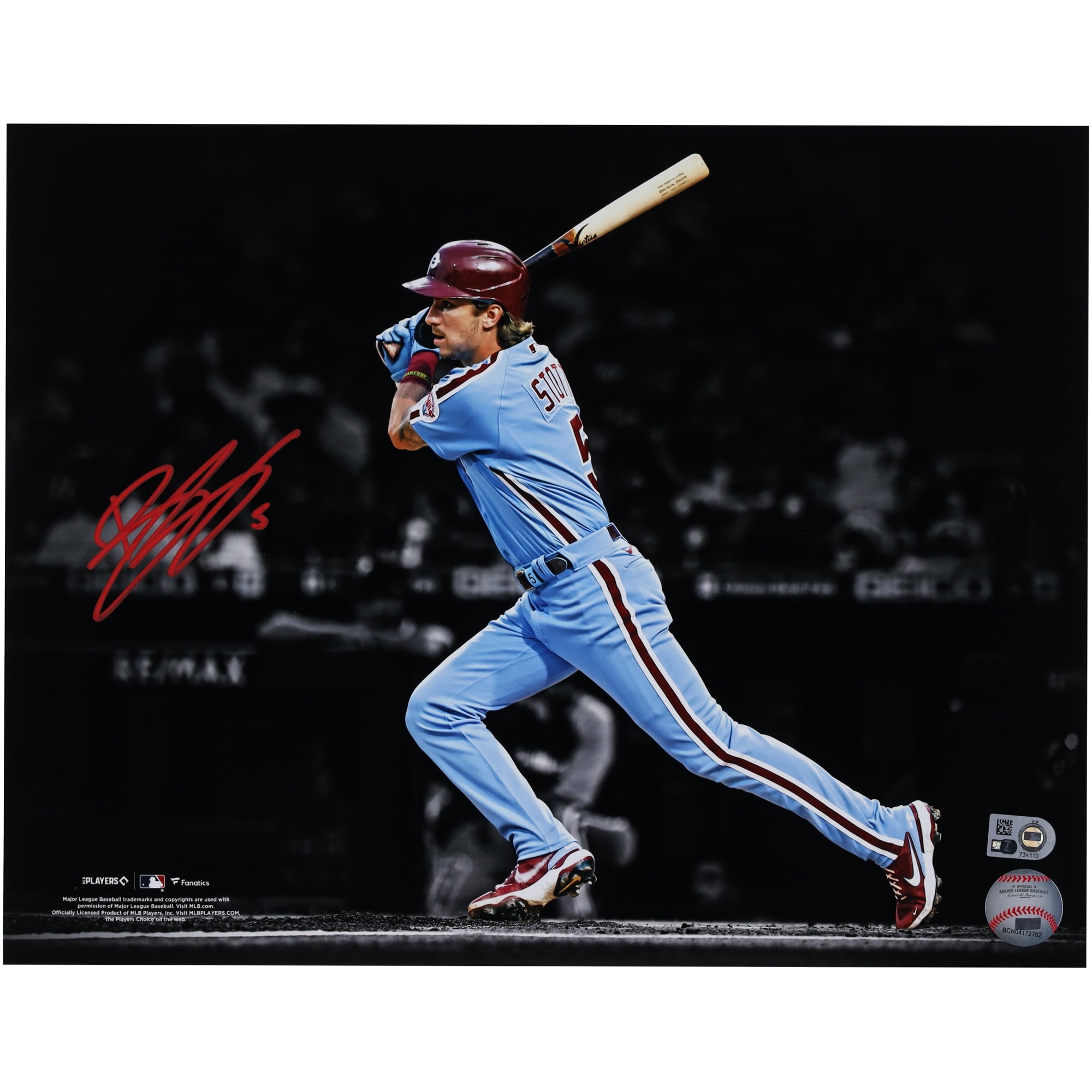 Bryson Stott Philadelphia Phillies Autographed 11″ x 14″ Hitting Spotlight Photograph