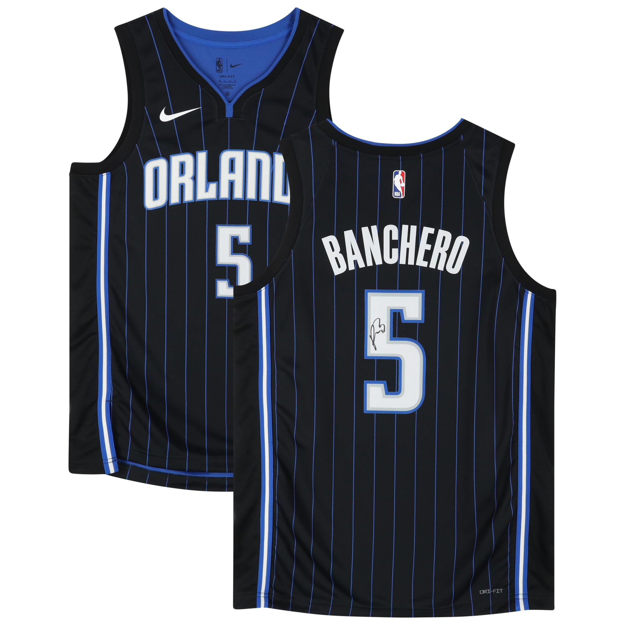 Camiseta Nike negra Swingman autografiada por Paolo Banchero del Orlando Magic con el icono