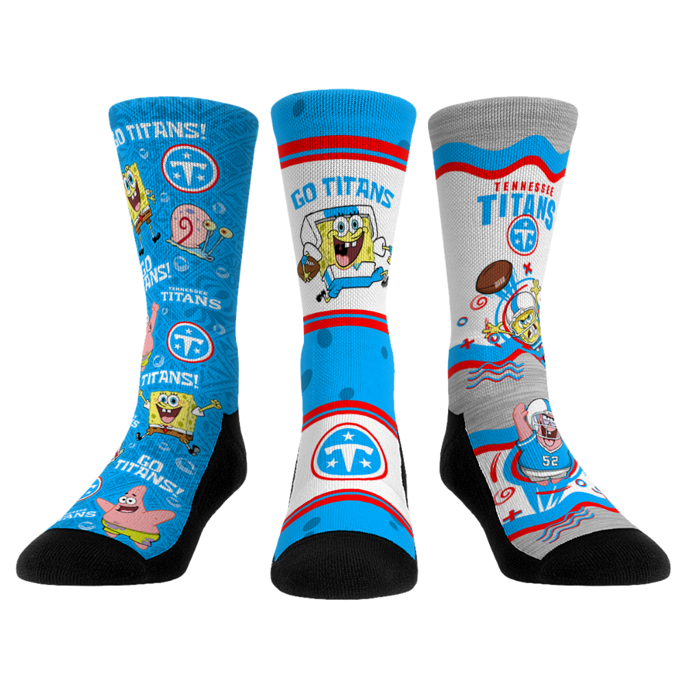 Unisex Rock Em Tennessee Titans NFL x Nickelodeon Spongebob Squarepants 3-Pack Crew Socks Set
