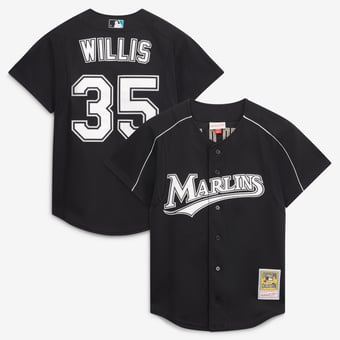 Men's Mitchell & Ness Dontrelle Willis Black Florida Marlins Cooperstown Collection Mesh Batting Practice Button-Up Jersey