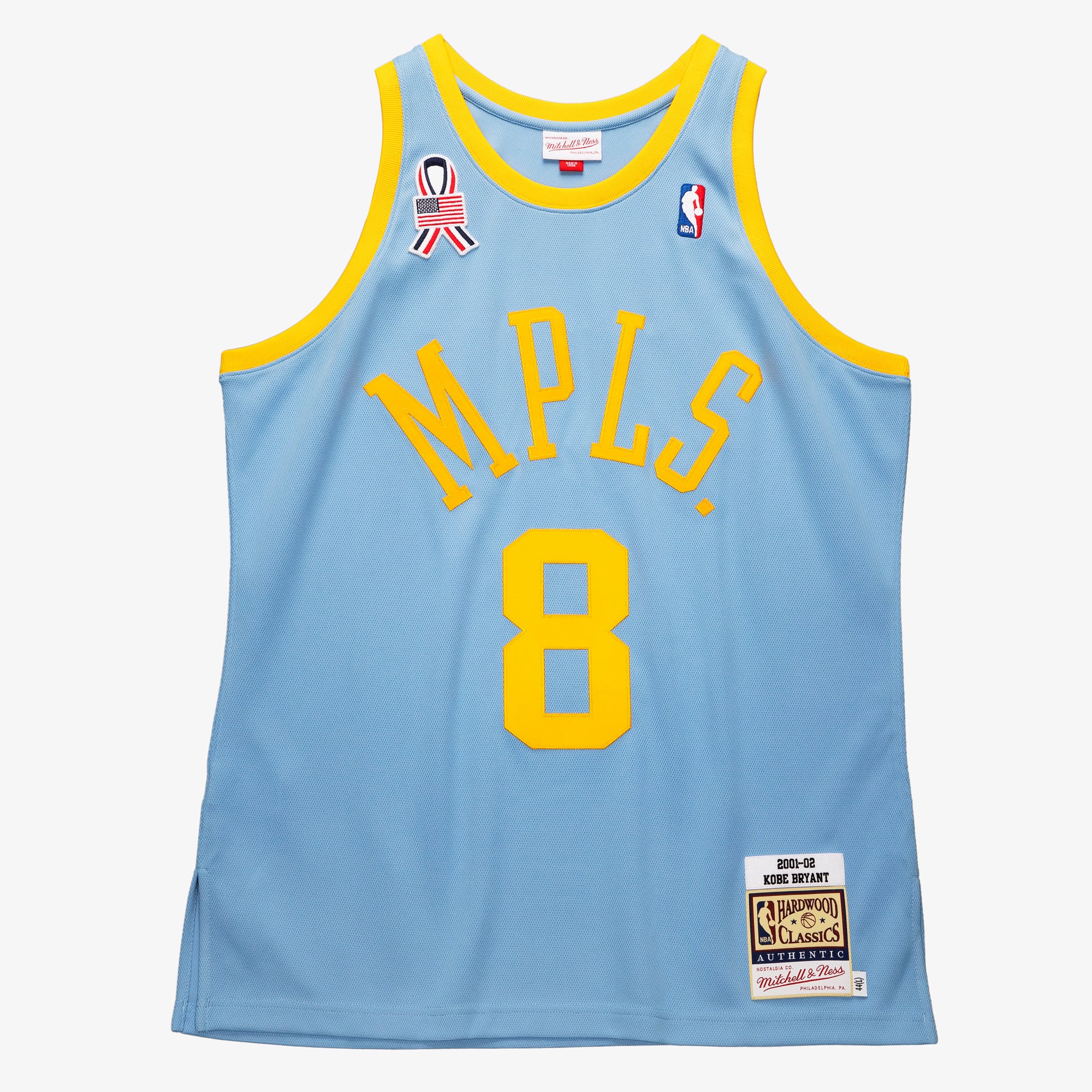 Camiseta auténtica de jugador Mitchell & Ness Kobe Bryant azul polvo Los Angeles Lakers 2001/02 Hardwood Classics para hombre