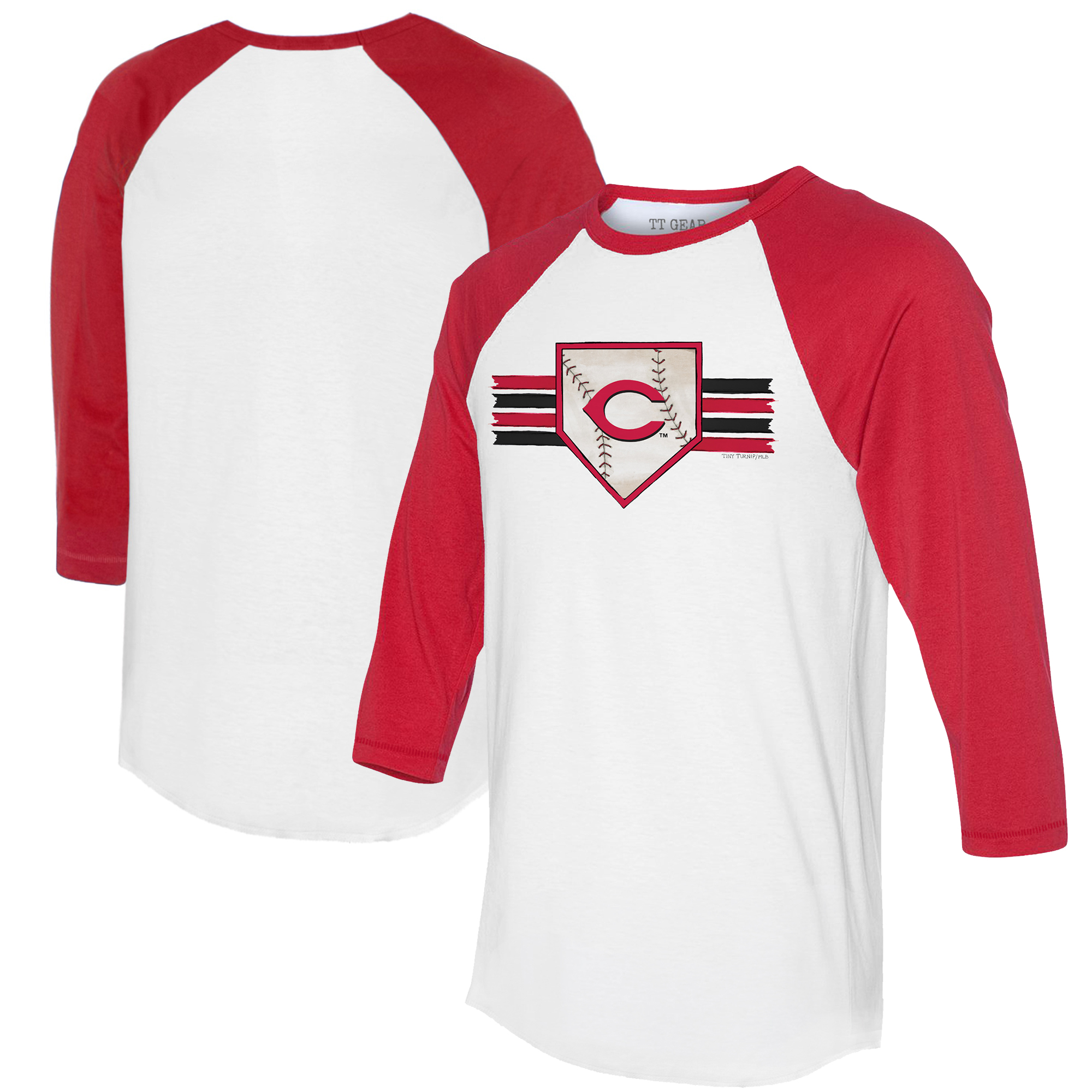 Women’s Tiny Turnip White/Red Cincinnati Reds Base Stripe 3/4-Sleeve Raglan T-Shirt Women’s Tiny Turnip White/Red Cincinnati Reds Base Stripe 3/4-Sleeve Raglan T-Shirt