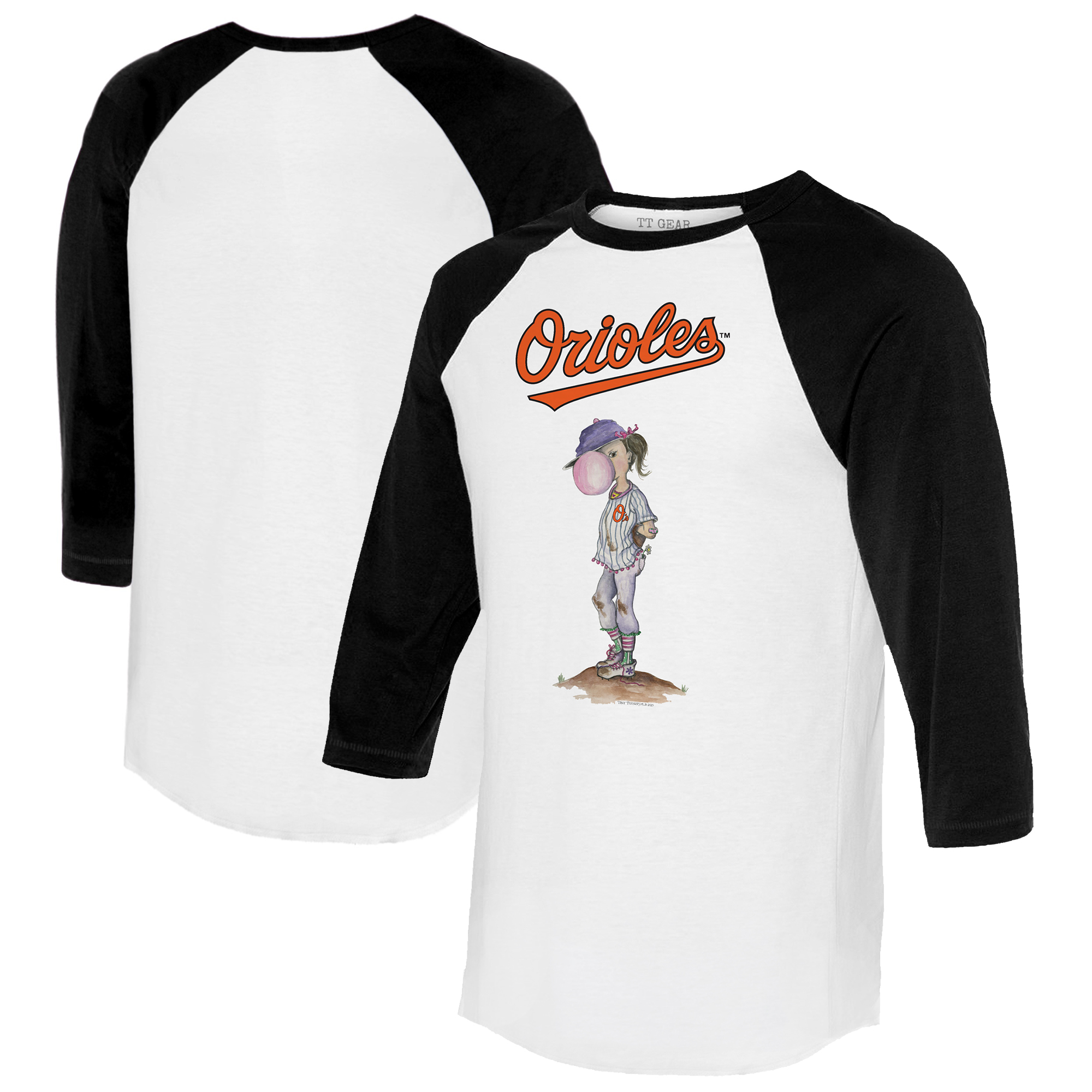 Women’s Tiny Turnip White/Black Baltimore Orioles Bubbles 3/4-Sleeve Raglan T-Shirt Women’s Tiny Turnip White/Black Baltimore Orioles Bubbles 3/4-Sleeve Raglan T-Shirt