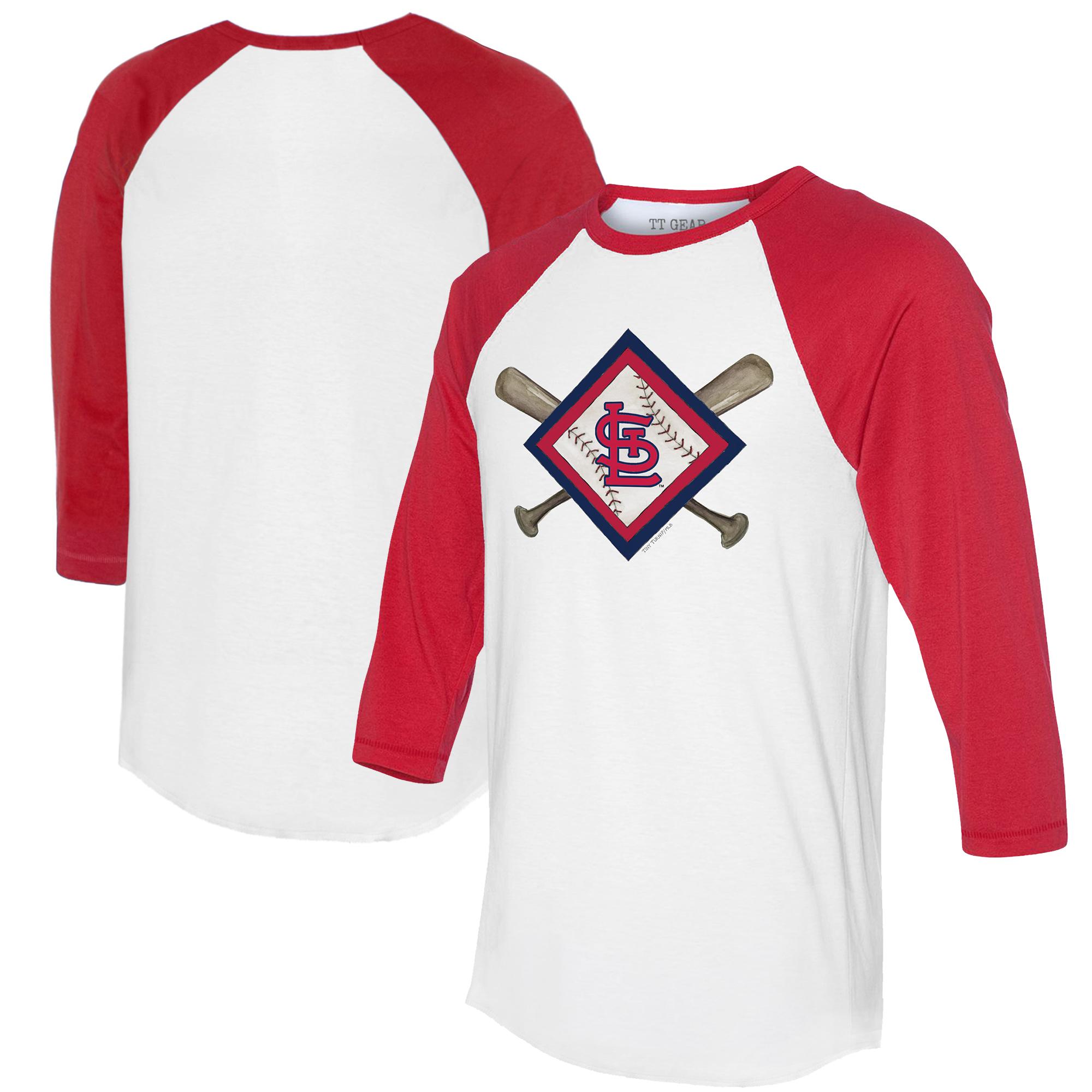 Women’s Tiny Turnip White/Red St. Louis Cardinals Diamond Cross Bats 3/4-Sleeve Raglan T-Shirt Women’s Tiny Turnip White/Red St. Louis Cardinals Diamond Cross Bats 3/4-Sleeve Raglan T-Shirt