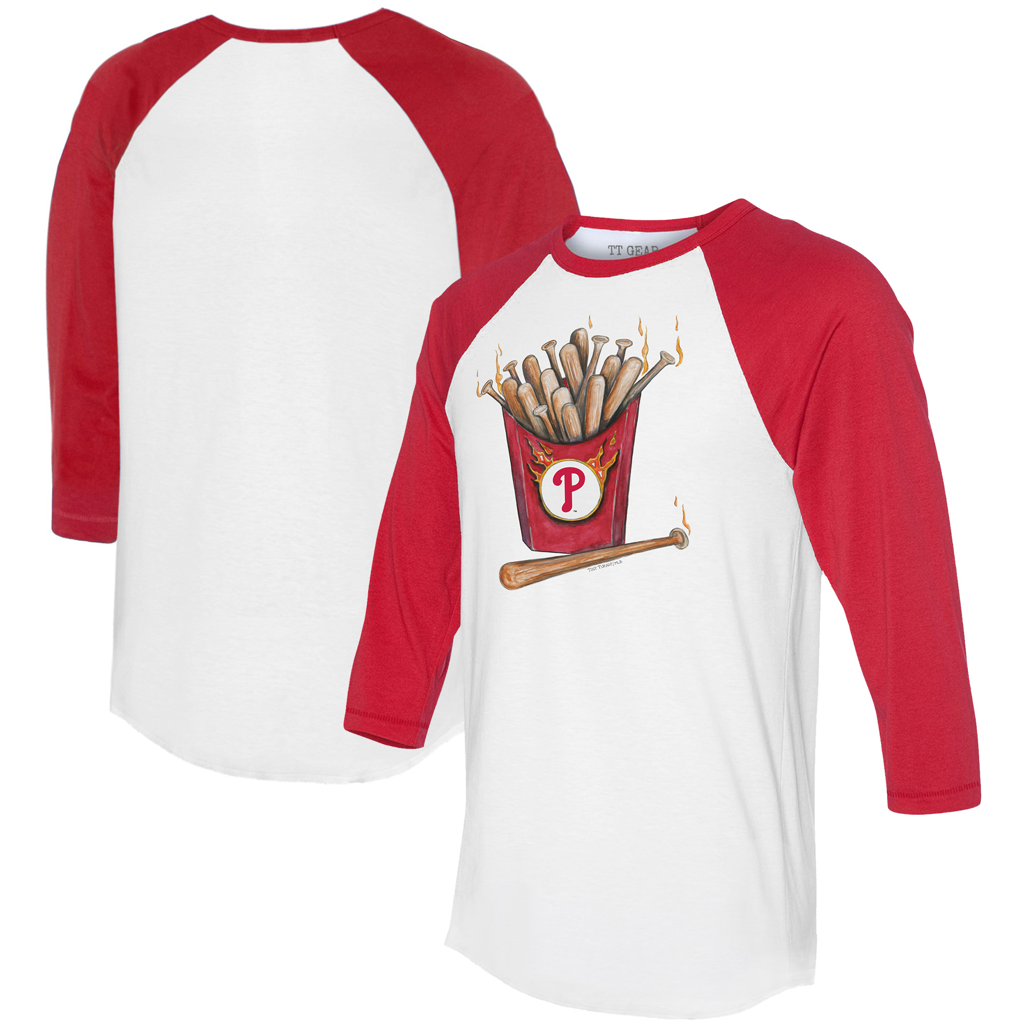 Women’s Tiny Turnip White/Red Philadelphia Phillies Hot Bats 3/4-Sleeve Raglan T-Shirt Women’s Tiny Turnip White/Red Philadelphia Phillies Hot Bats 3/4-Sleeve Raglan T-Shirt