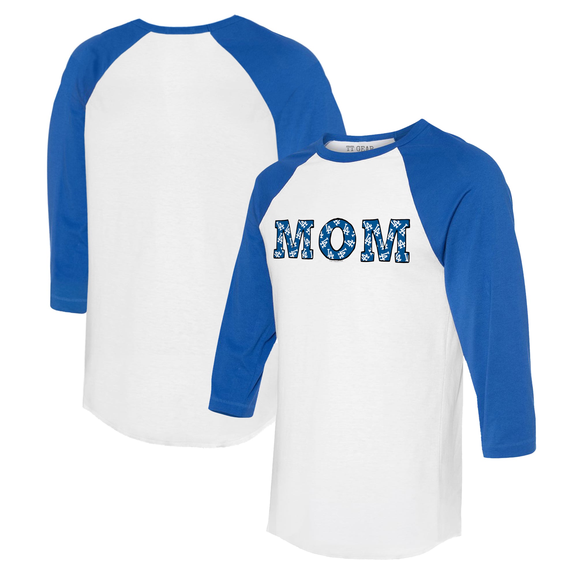 Women's Tiny Turnip White/Royal Los Angeles Dodgers Logo Mom 3/4-Sleeve Raglan T-Shirt