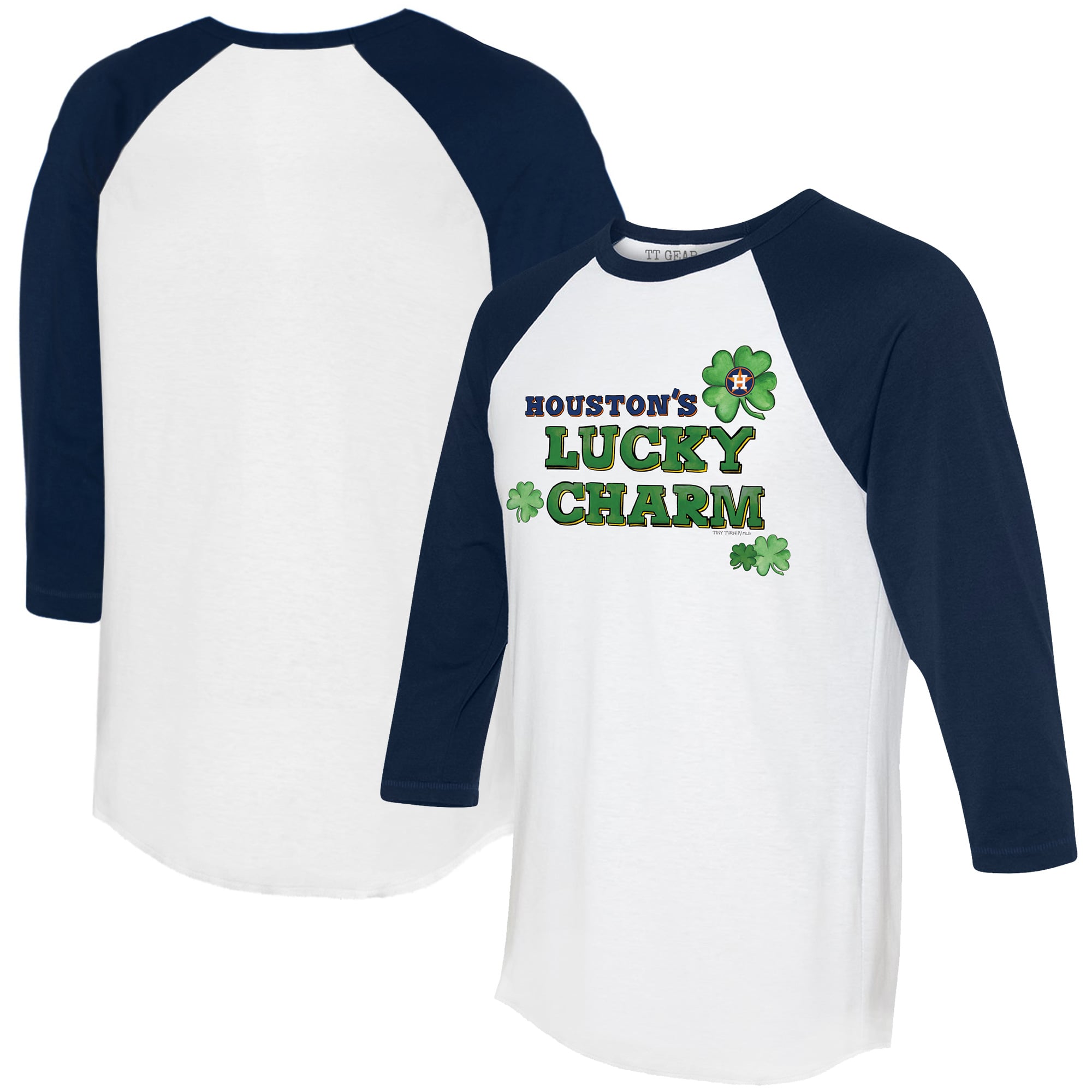 Women's Tiny Turnip White/Navy Houston Astros Lucky Charm 3/4-Sleeve Raglan T-Shirt