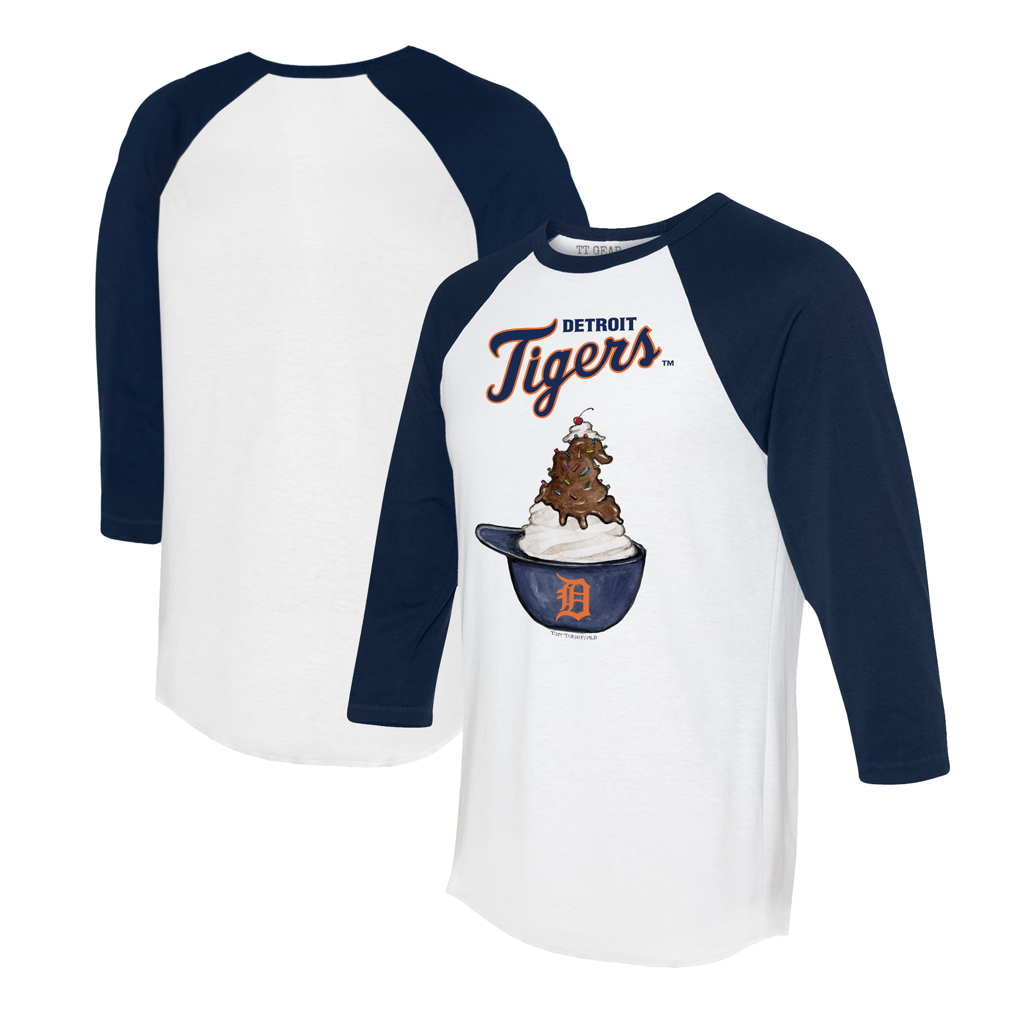 Unisex Tiny Turnip White/Navy Detroit Tigers Sundae Helmet 3/4-Sleeve Raglan T-Shirt Unisex Tiny Turnip White/Navy Detroit Tigers Sundae Helmet 3/4-Sleeve Raglan T-Shirt