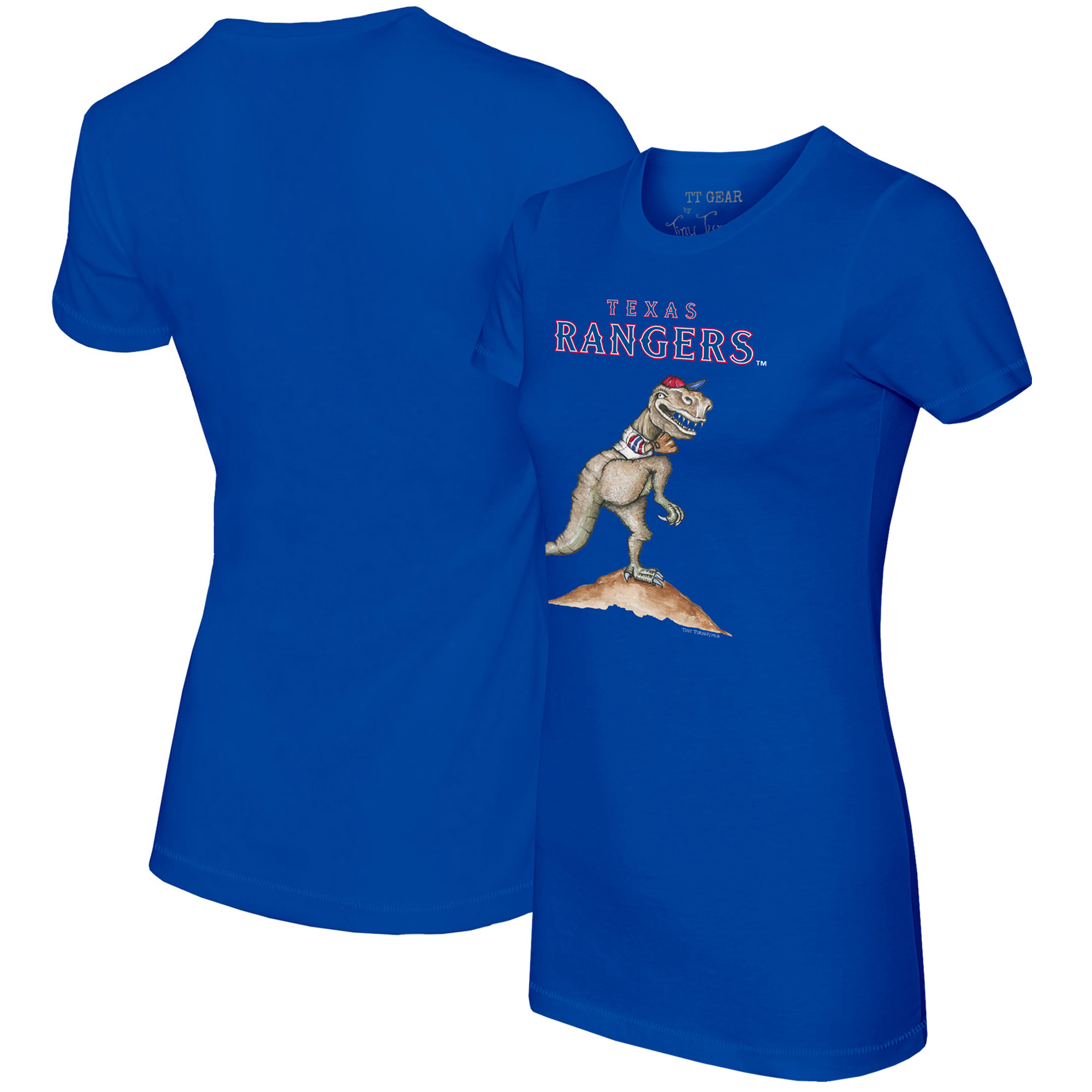 Women’s Tiny Turnip Royal Texas Rangers TT Rex T-Shirt Women’s Tiny Turnip Royal Texas Rangers TT Rex T-Shirt