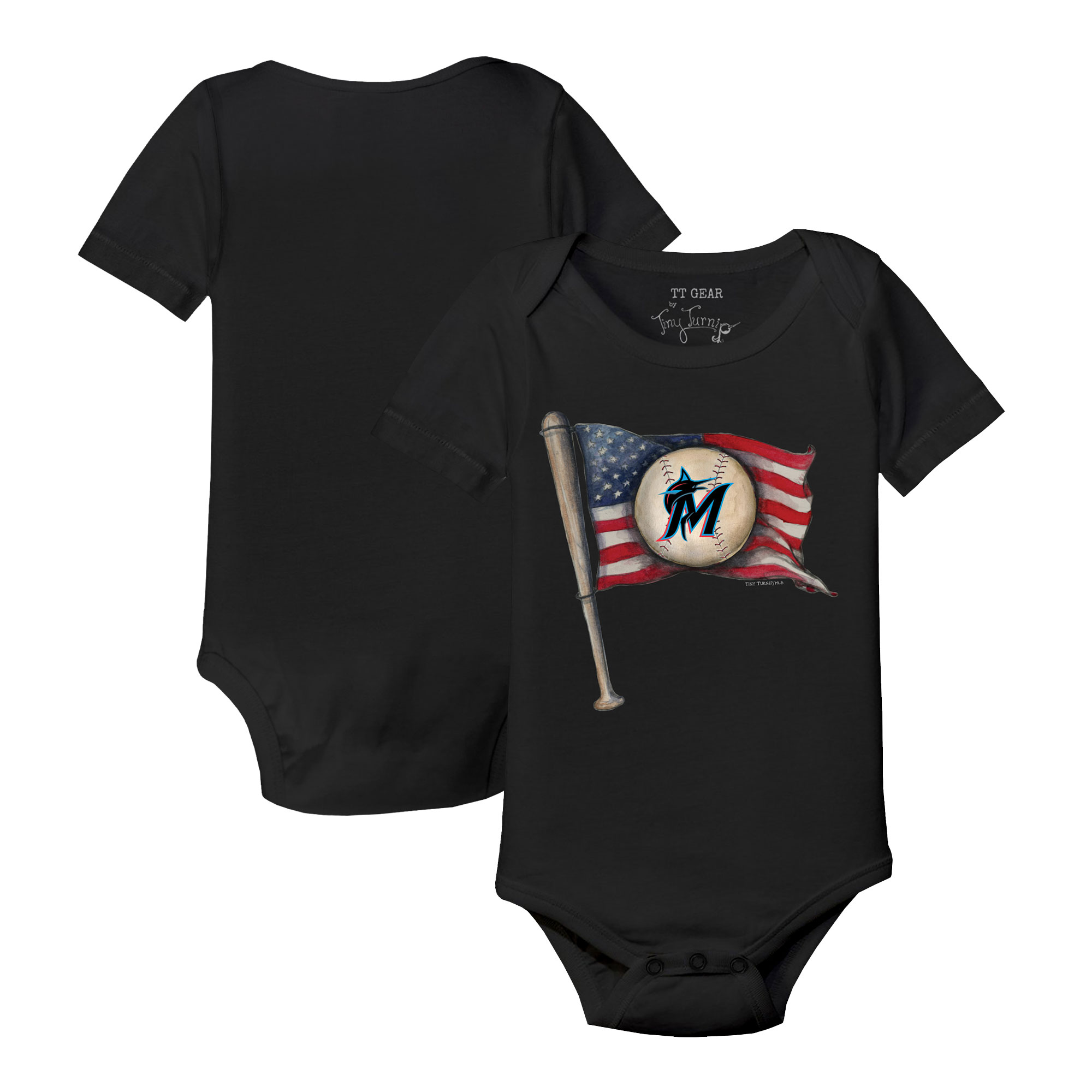 Infant Tiny Turnip Black Miami Marlins Baseball Flag Bodysuit Infant Tiny Turnip Black Miami Marlins Baseball Flag Bodysuit