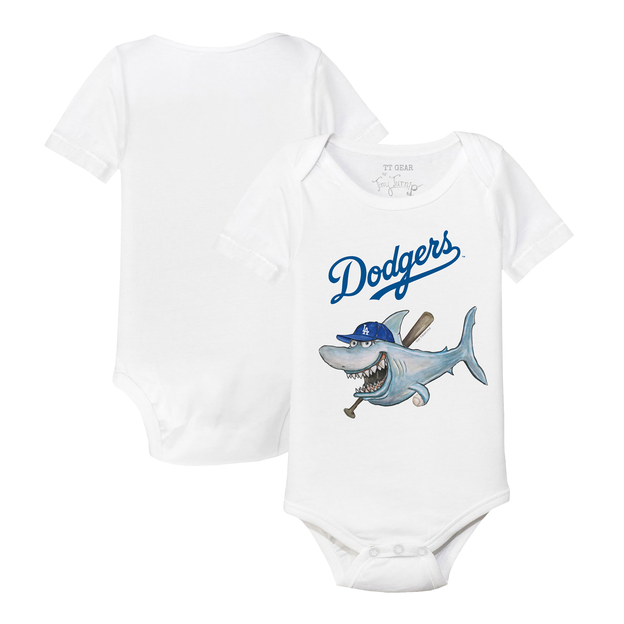 Infant Tiny Turnip White Los Angeles Dodgers Shark Bodysuit