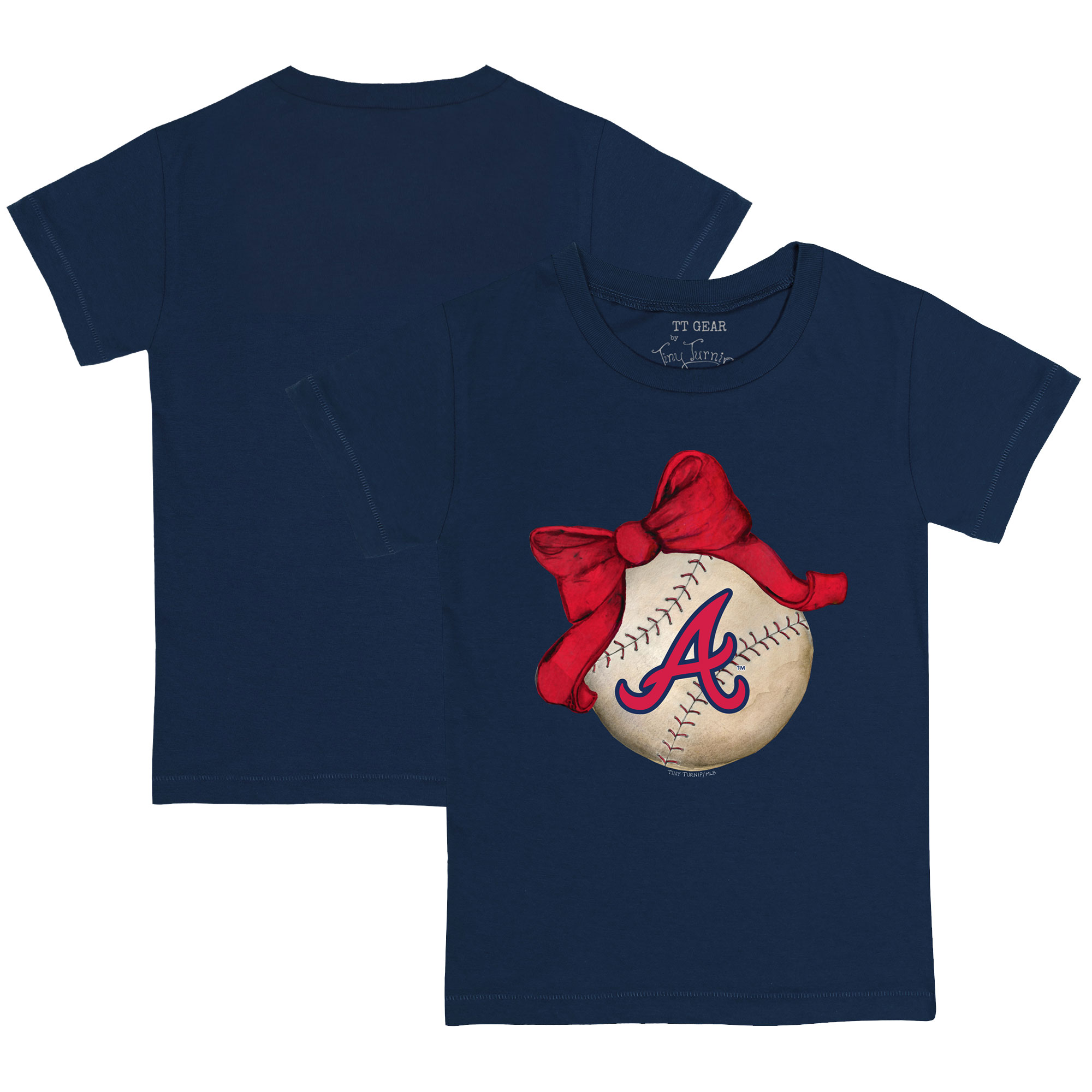 Toddler Tiny Turnip Navy Atlanta Braves Baseball Bow T-Shirt