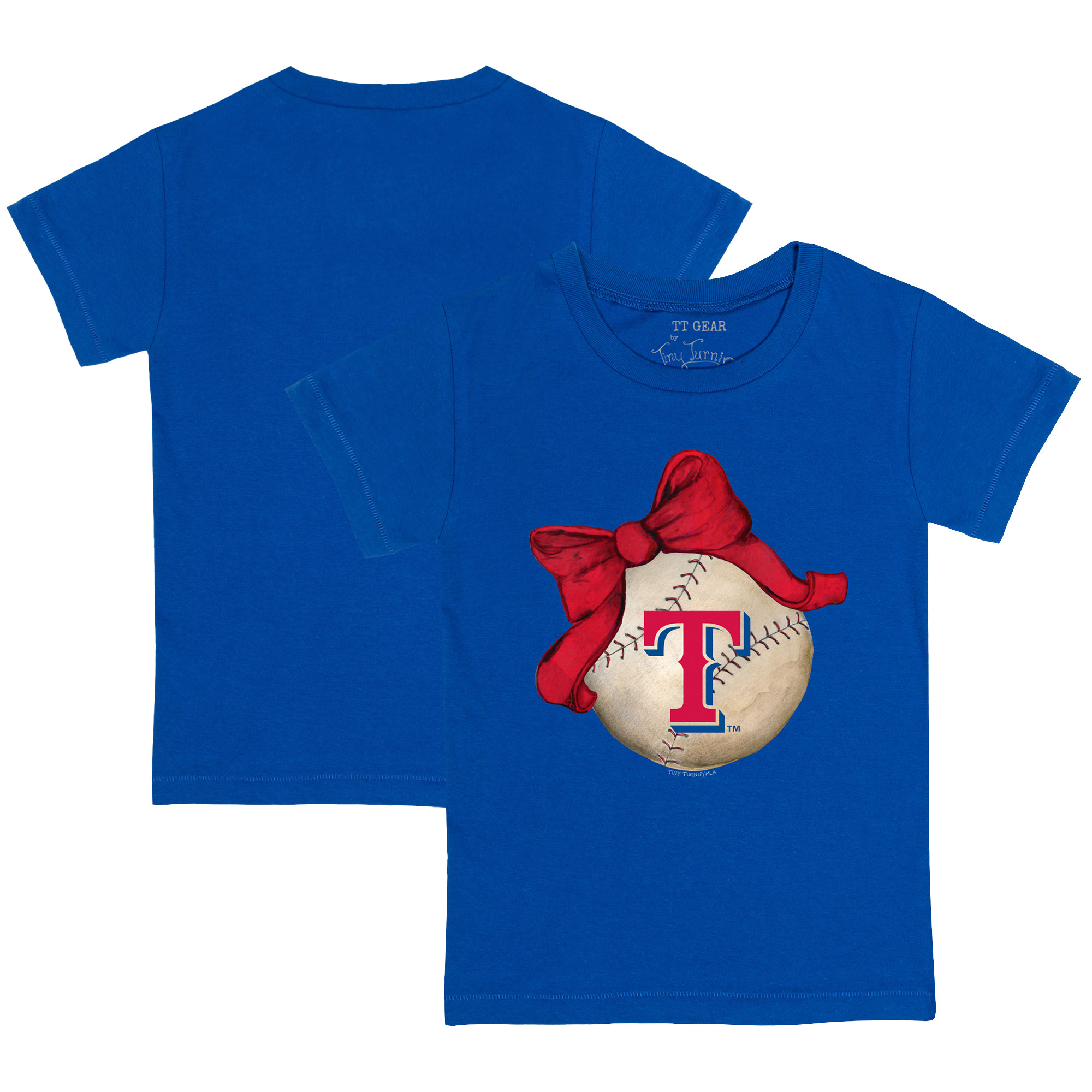 Toddler Tiny Turnip Royal Texas Rangers Baseball Bow T-Shirt