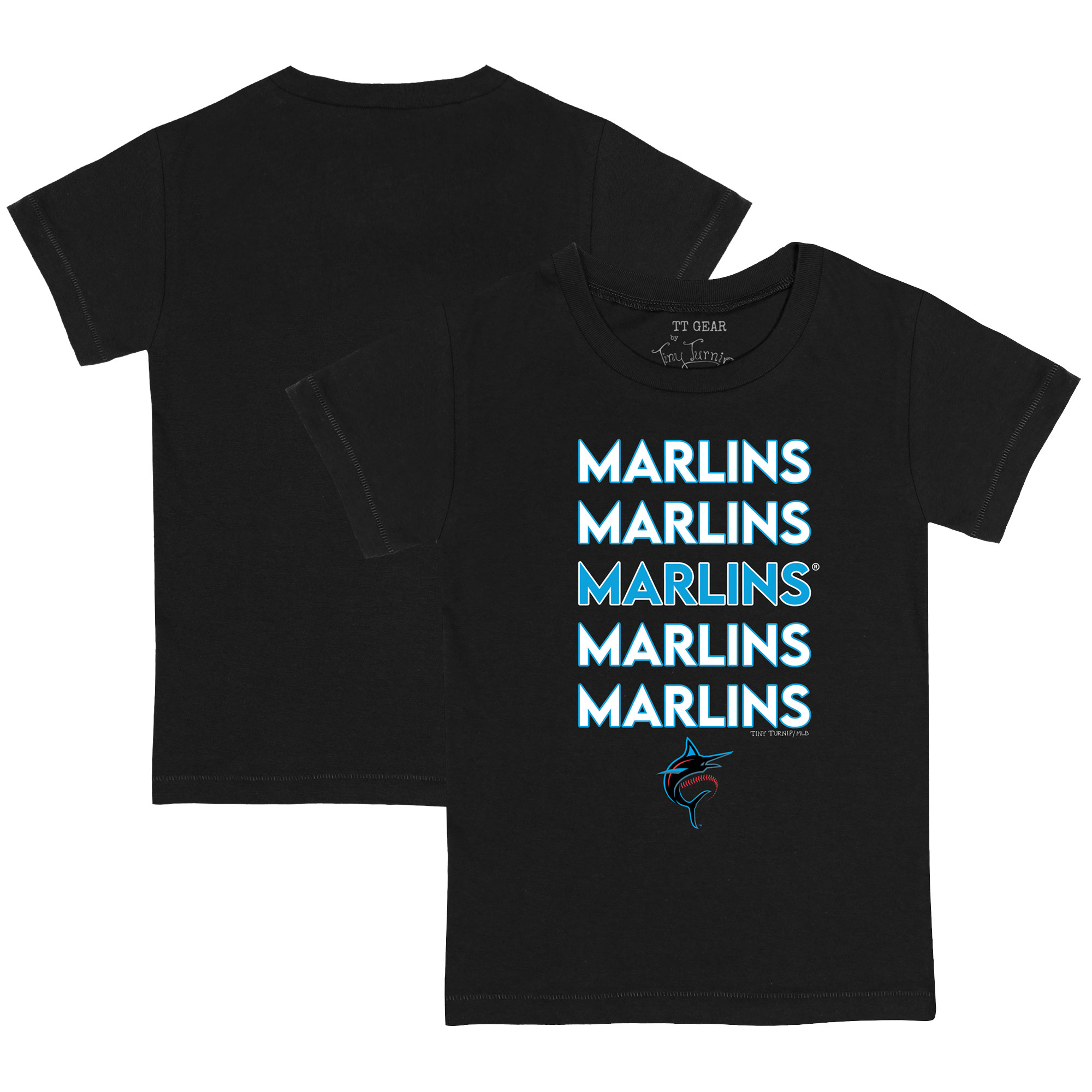 Toddler Tiny Turnip Black Miami Marlins Stacked T-Shirt