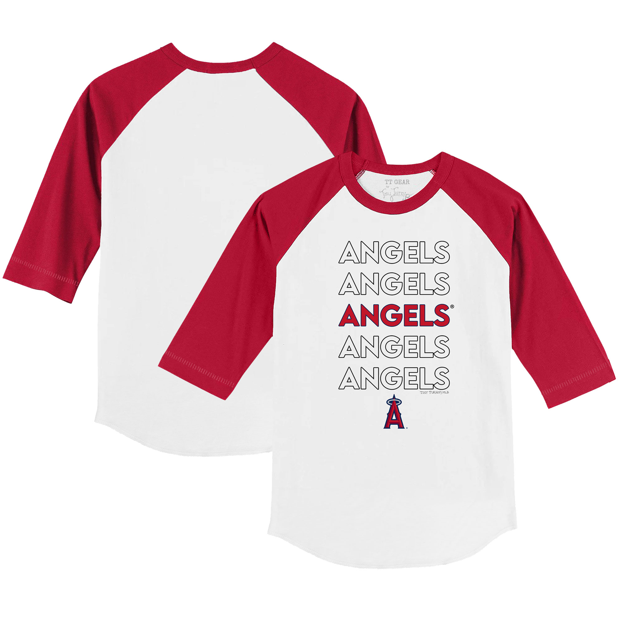Youth Tiny Turnip White/Red Los Angeles Angels Stacked 3/4-Sleeve Raglan T-Shirt Youth Tiny Turnip White/Red Los Angeles Angels Stacked 3/4-Sleeve Raglan T-Shirt