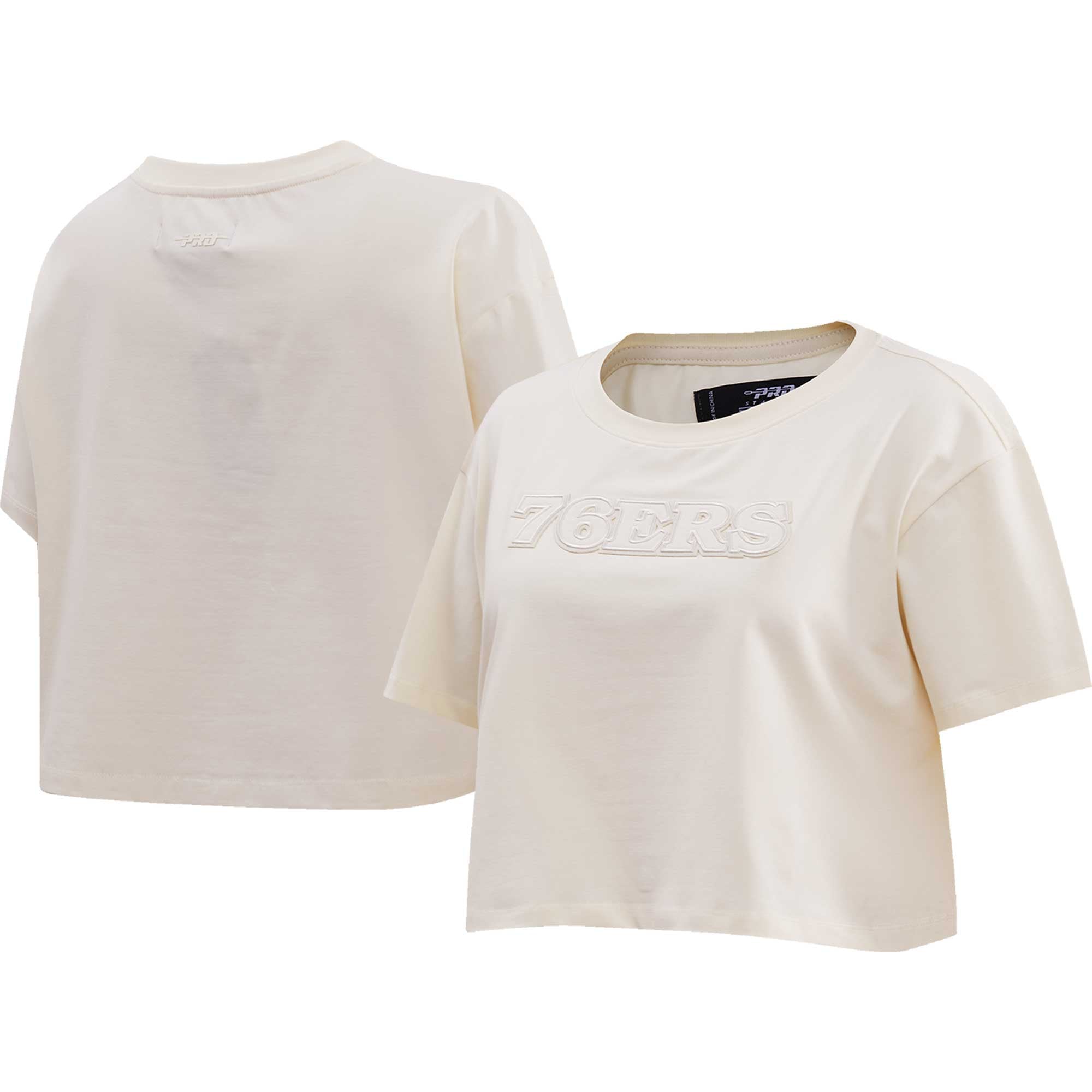 Women's Pro Standard Cream Philadelphia 76ers Neutral Boxy Crop T-Shirt