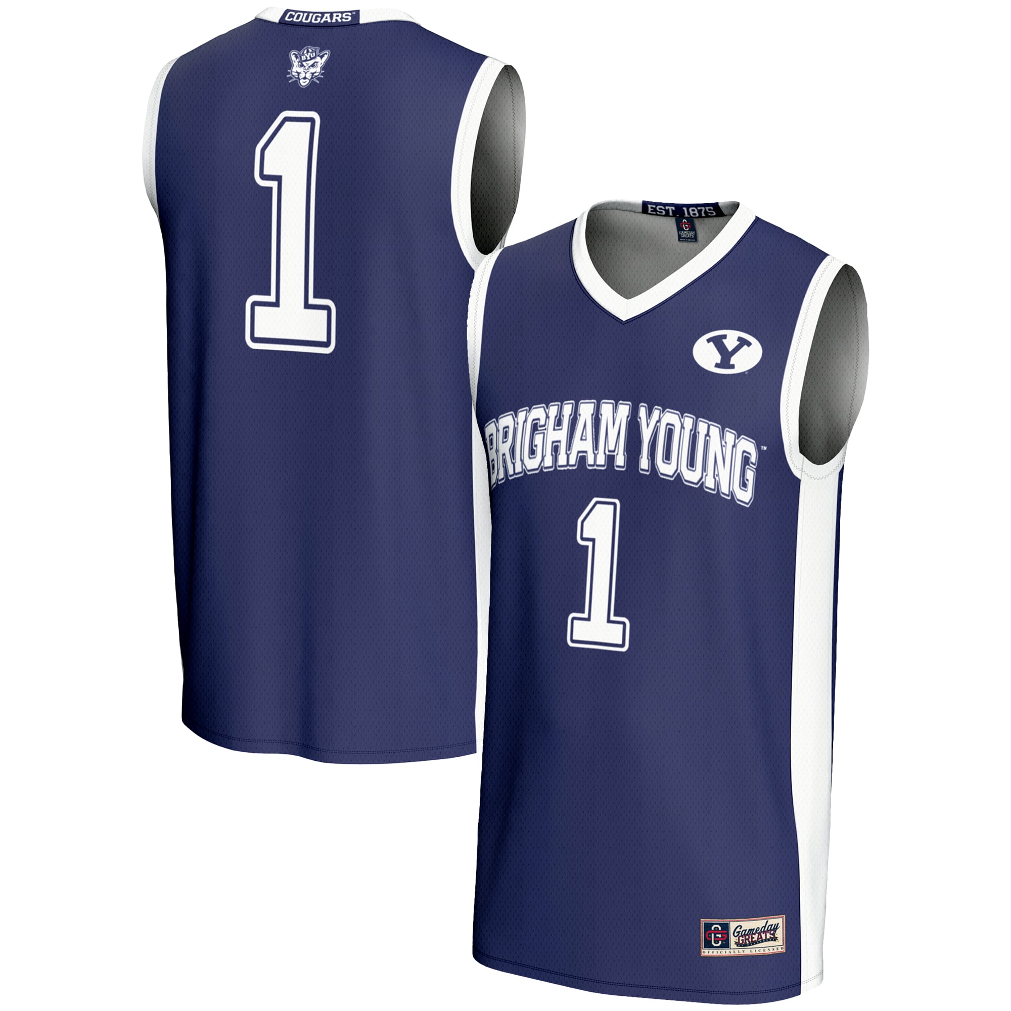 Men's GameDay Greats #1  Navy BYU Cougars  Lightweight Basketball Jersey