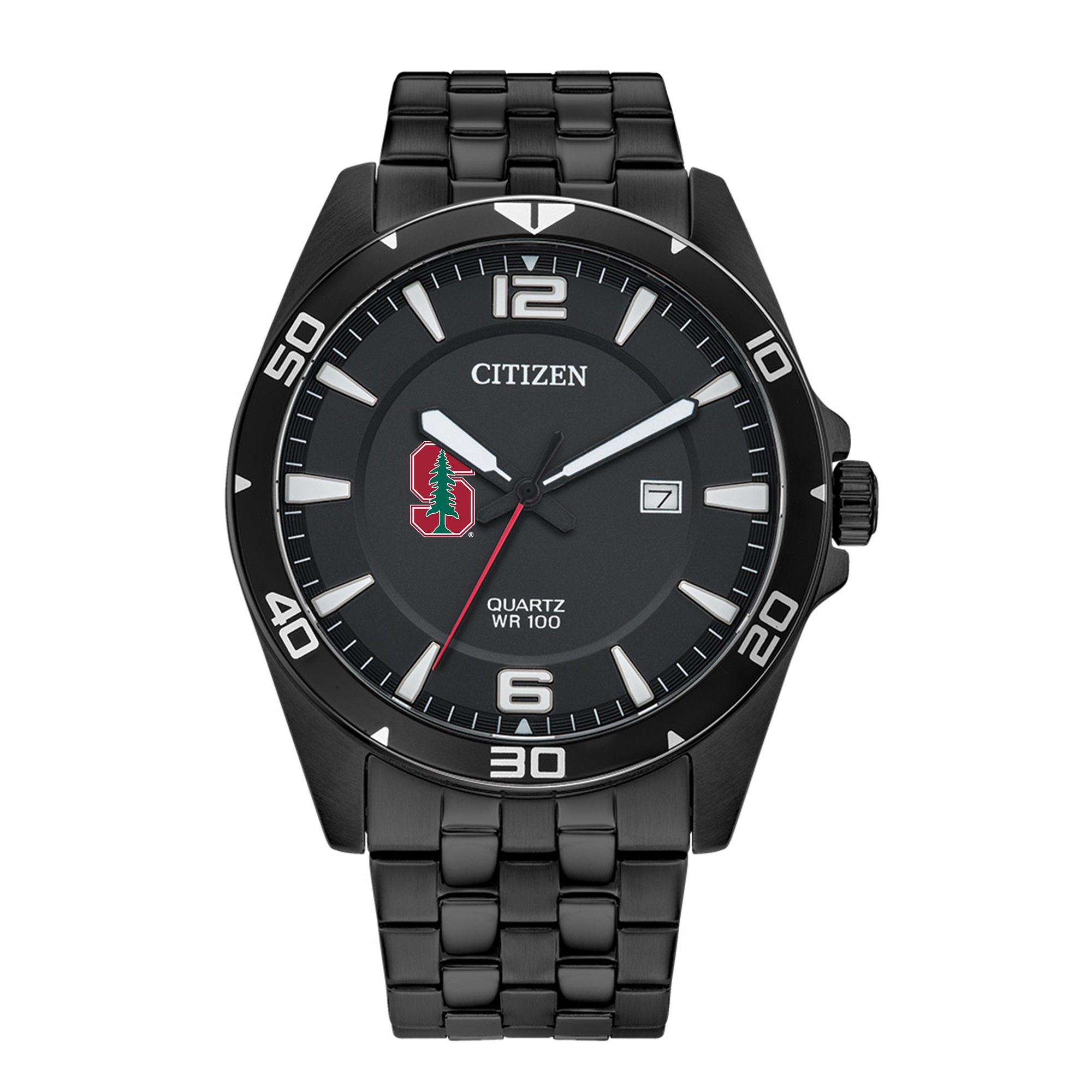 Men's Stanford Cardinal Citizen Quartz Black-Tone Stainless Steel Watch