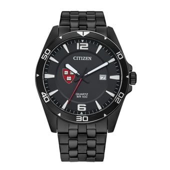 Men's Harvard Crimson Citizen Quartz Black-Tone Stainless Steel Watch