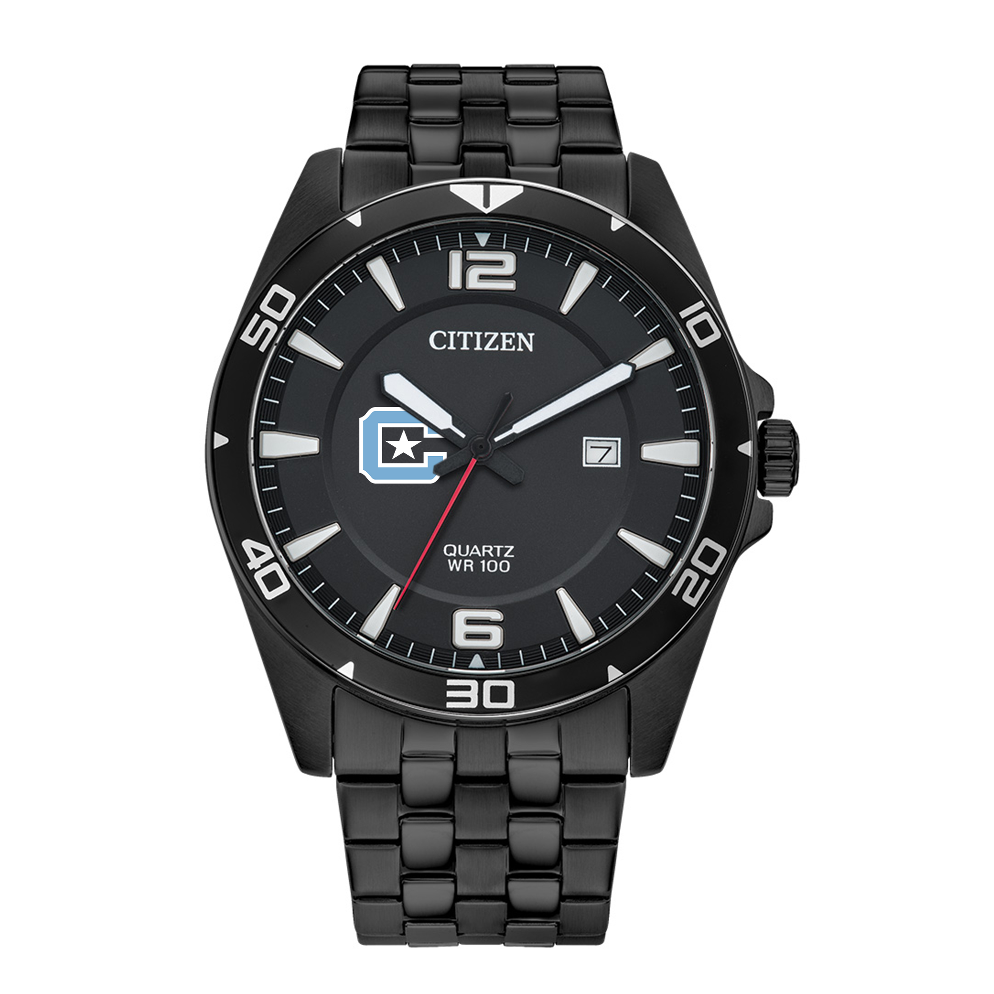 Men's Citadel Bulldogs Citizen Quartz Black-Tone Stainless Steel Watch