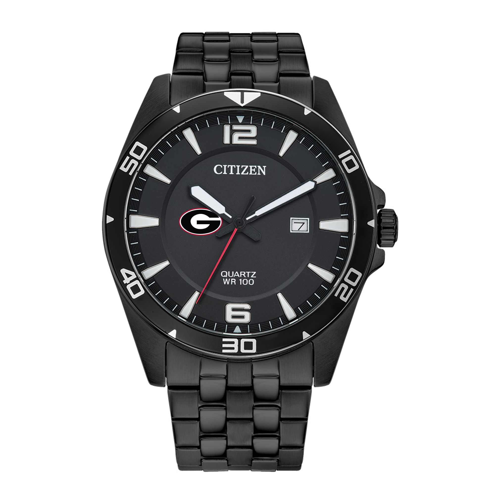 Men's Georgia Bulldogs Citizen Quartz Black-Tone Stainless Steel Watch