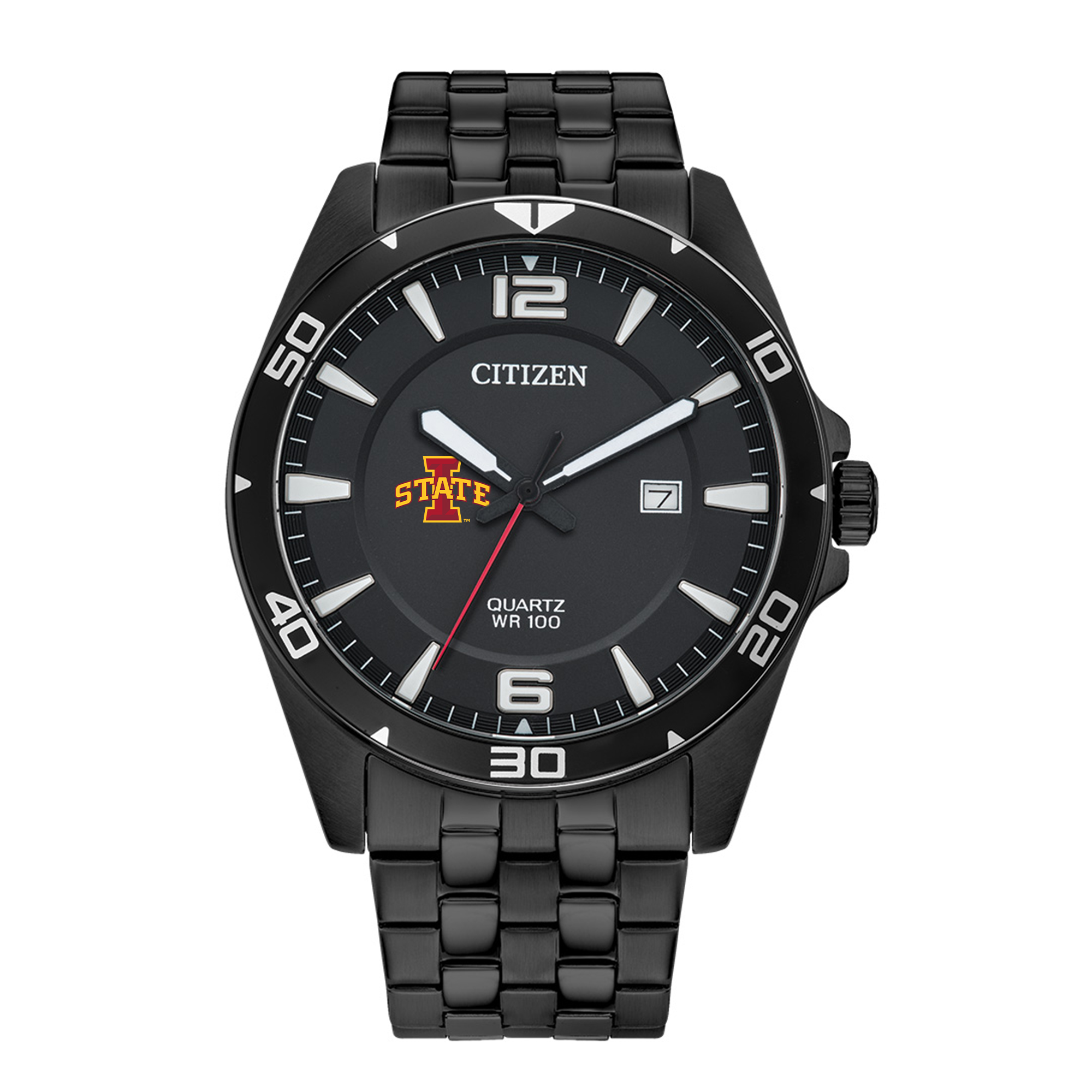 Men's Iowa State Cyclones Citizen Quartz Black-Tone Stainless Steel Watch