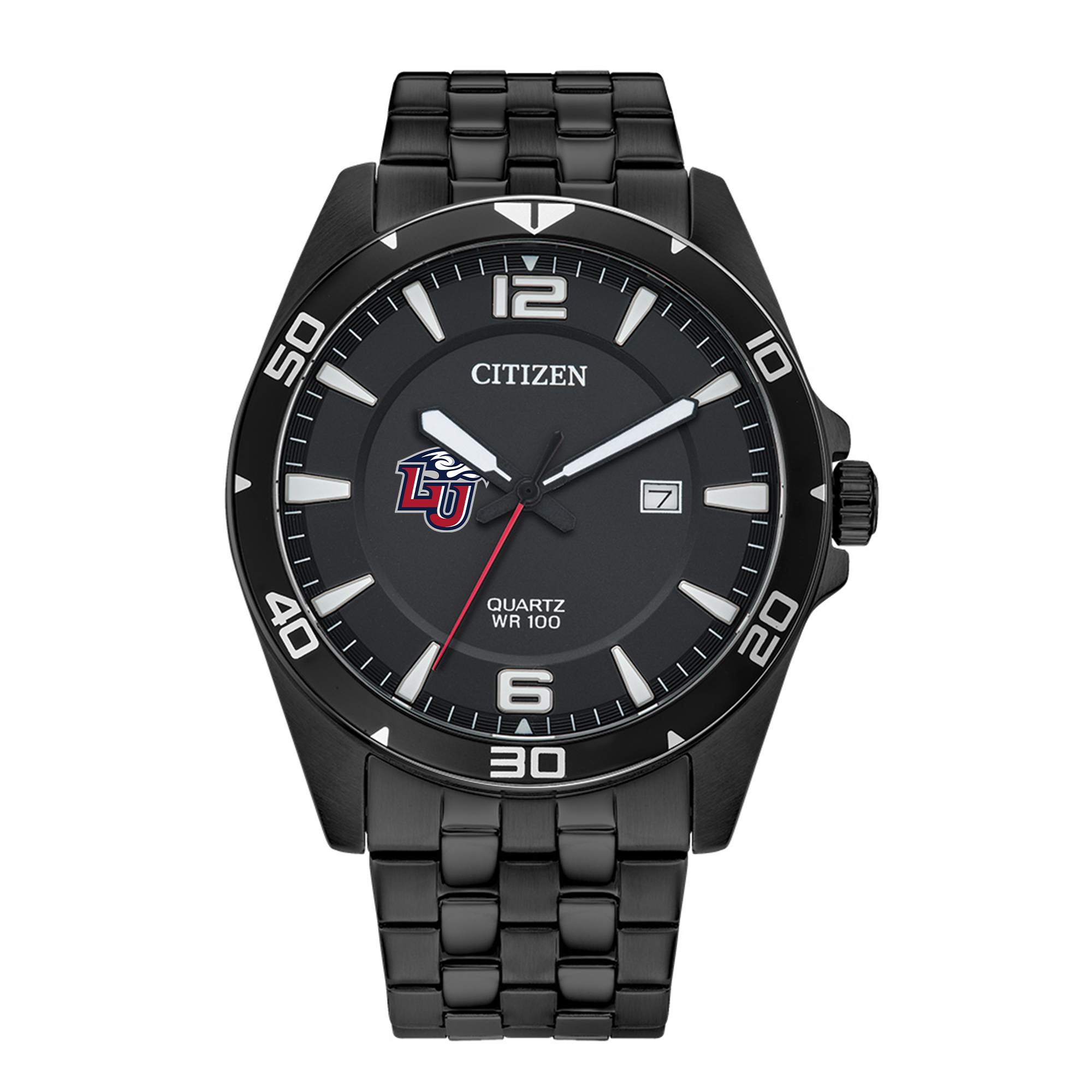 Men's Liberty Flames Citizen Quartz Black-Tone Stainless Steel Watch