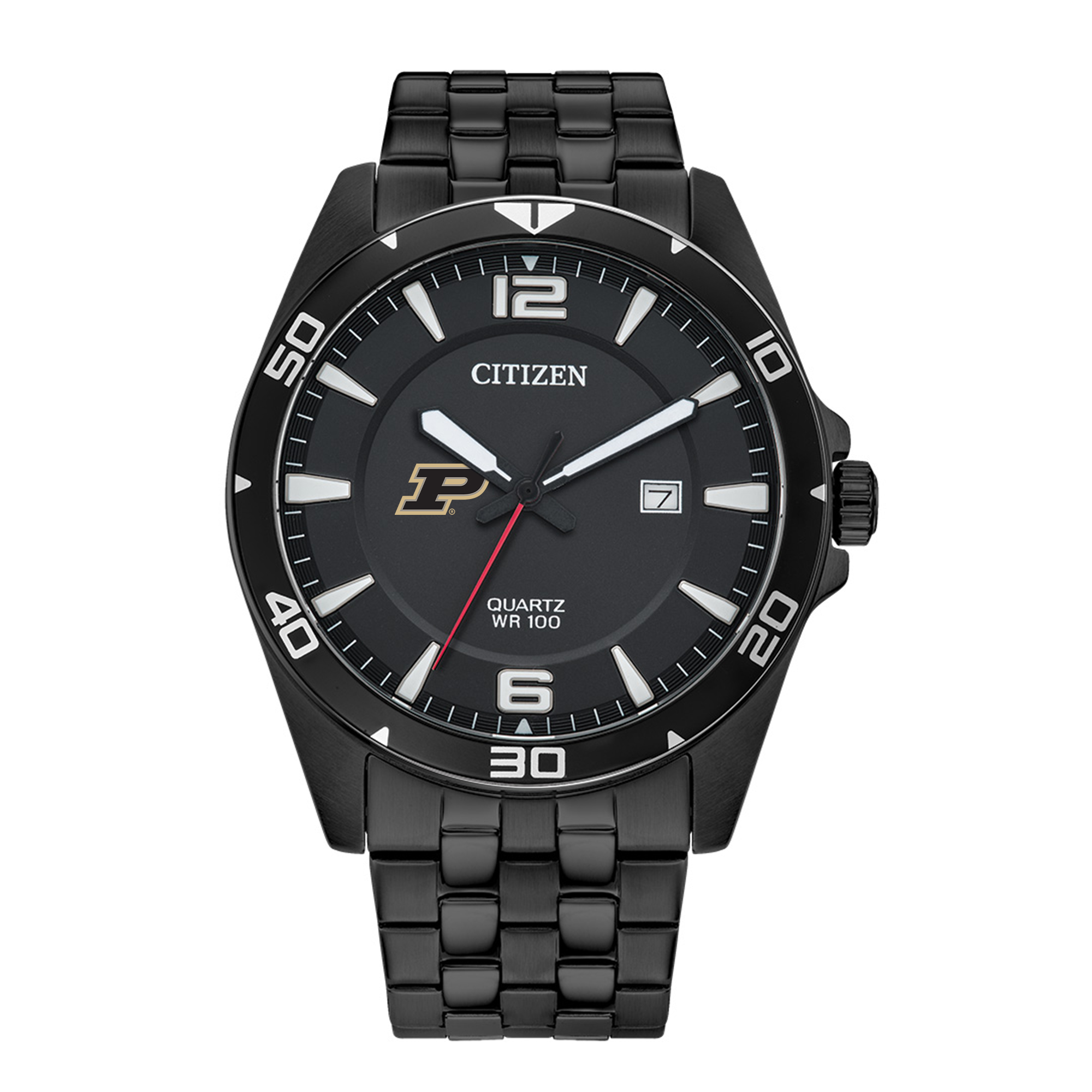 Men's Purdue Boilermakers Citizen Quartz Black-Tone Stainless Steel Watch