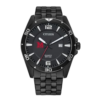 Men's Miami University RedHawks Citizen Quartz Black-Tone Stainless Steel Watch