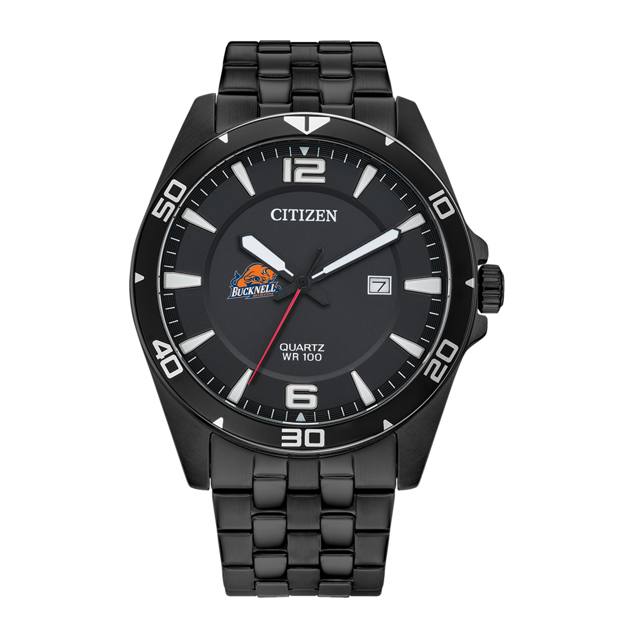 Men's Bucknell Bison Citizen Quartz Black-Tone Stainless Steel Watch