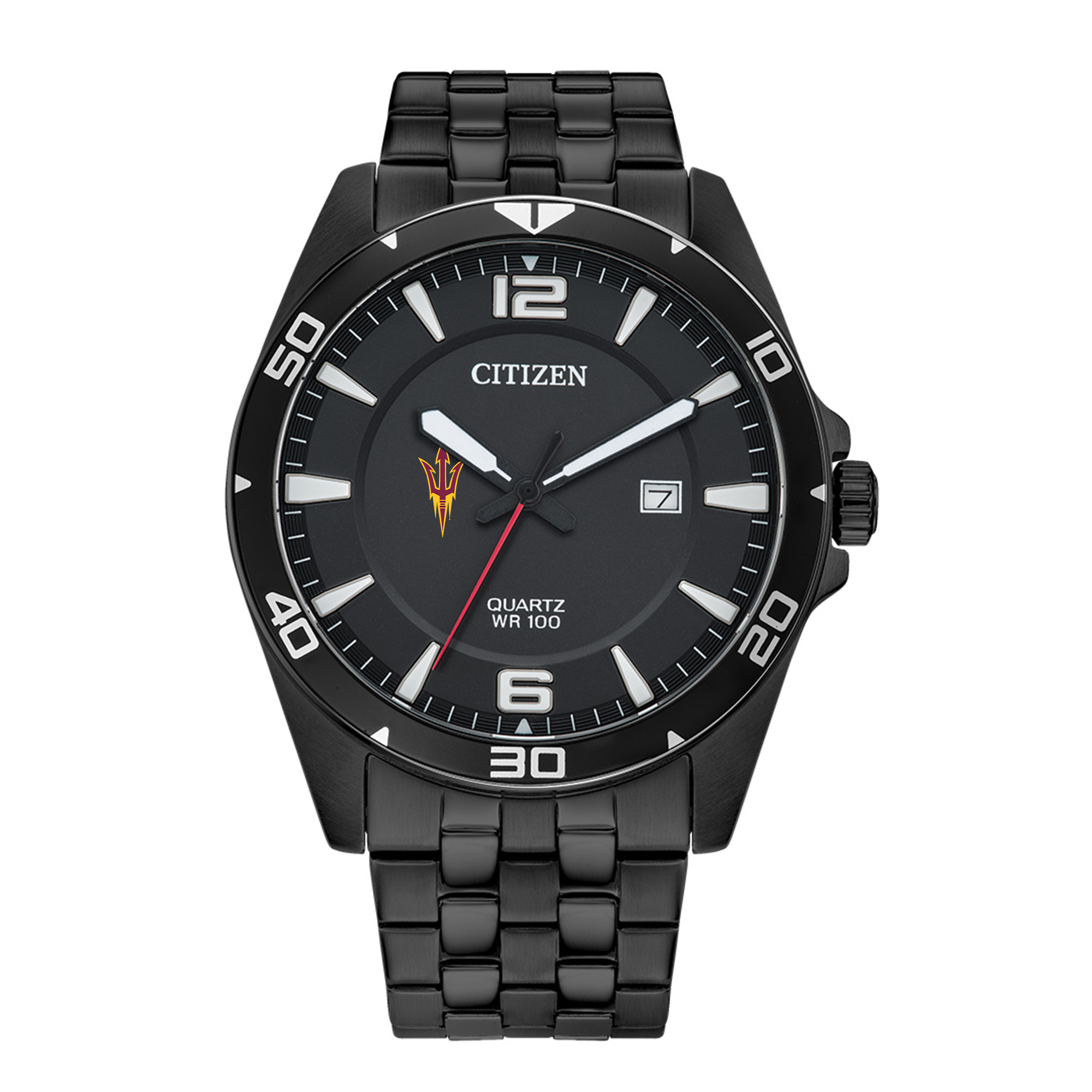 Men's Arizona State Sun Devils Citizen Quartz Black-Tone Stainless Steel Watch