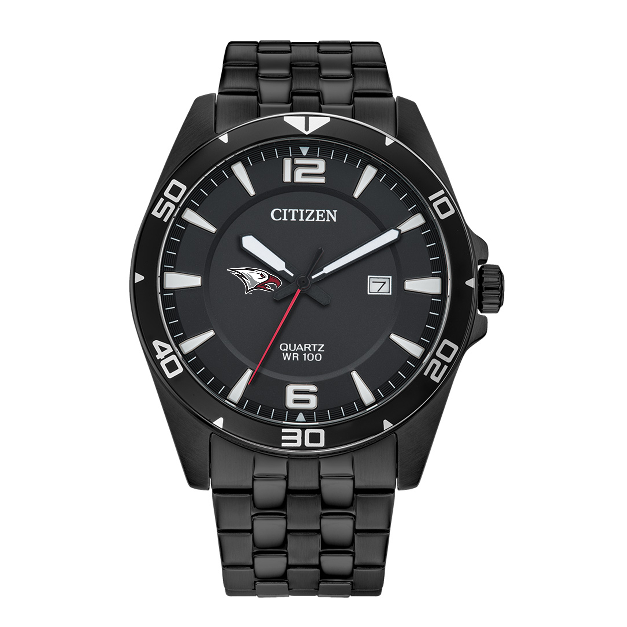 Men's North Carolina Central Eagles Citizen Quartz Black-Tone Stainless Steel Watch