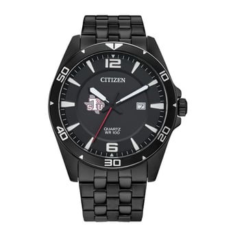 Men's Texas Southern Tigers Citizen Quartz Black-Tone Stainless Steel Watch