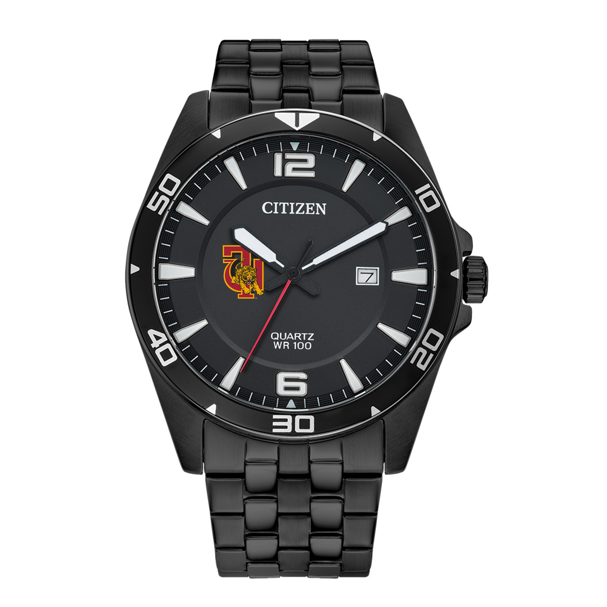 Men's Tuskegee Golden Tigers Citizen Quartz Black-Tone Stainless Steel Watch