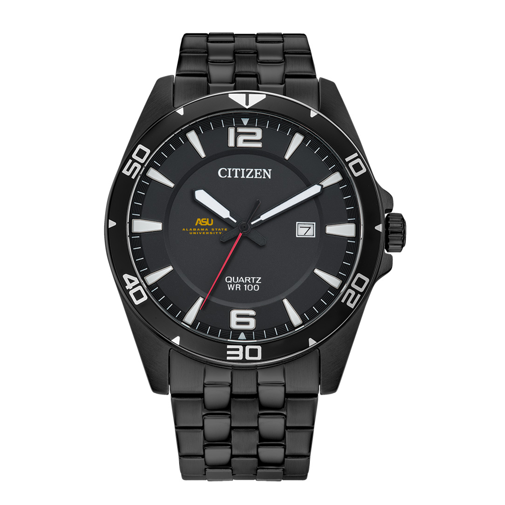 Men's Alabama State Hornets Citizen Quartz Black-Tone Stainless Steel Watch
