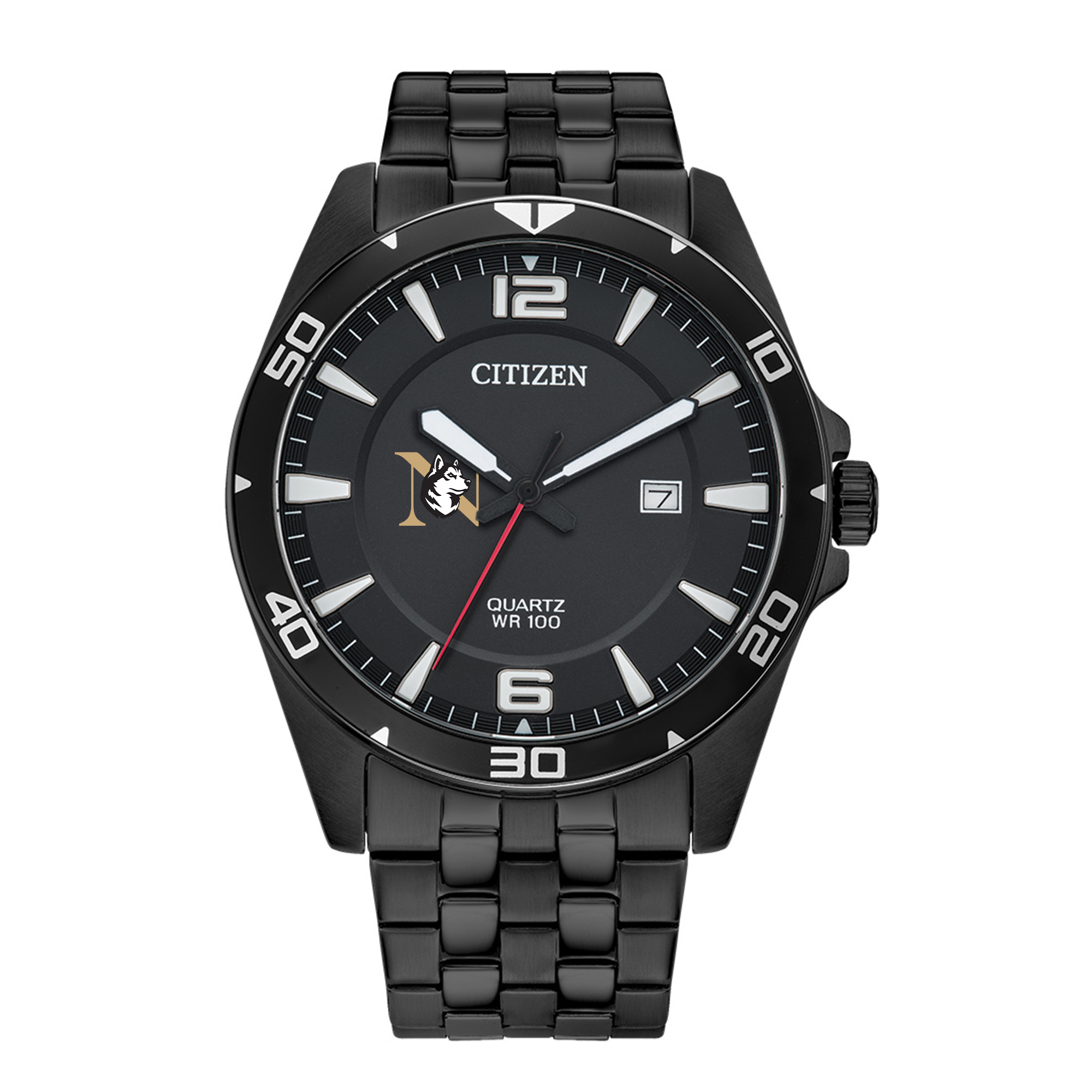 Men's Northeastern Huskies Citizen Quartz Black-Tone Stainless Steel Watch