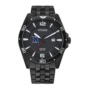 Men's Xavier Musketeers Citizen Quartz Black-Tone Stainless Steel Watch