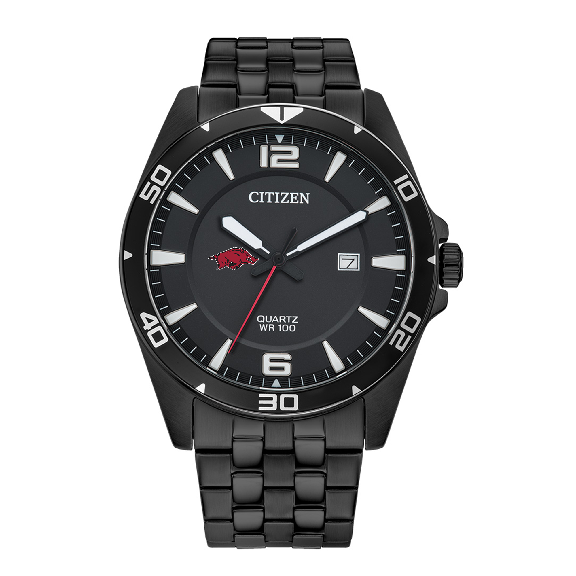 Men's Arkansas Razorbacks Citizen Quartz Black-Tone Stainless Steel Watch