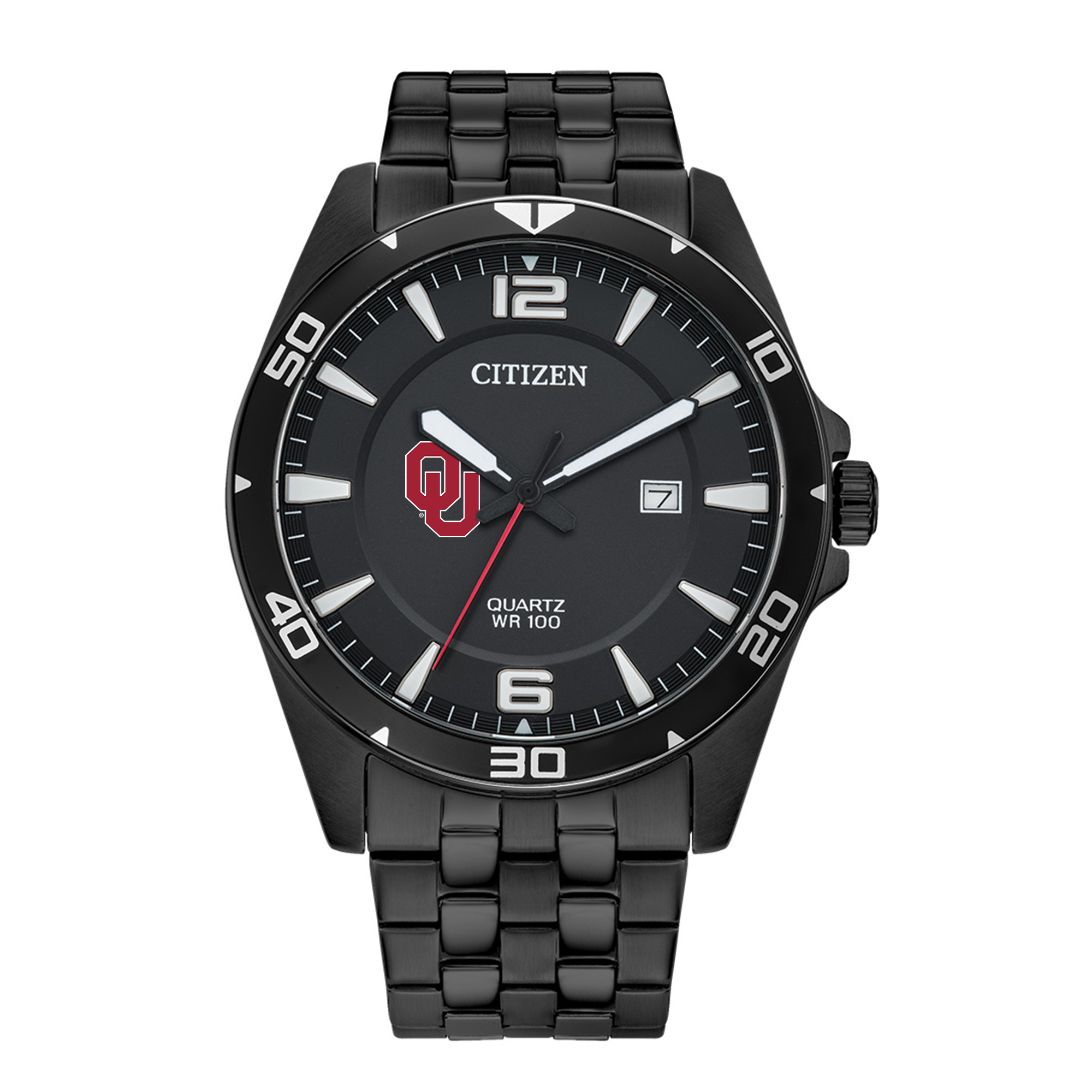 Men's Oklahoma Sooners Citizen Quartz Black-Tone Stainless Steel Watch