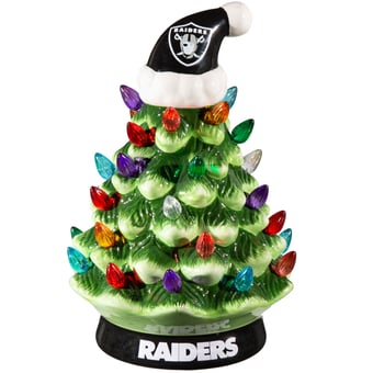 "Las Vegas Raiders 8"" Light Up Ceramic LED Christmas Tree"