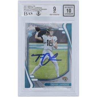Trevor Lawrence Jacksonville Jaguars Autographed 2021 Panini Absolute #101 Beckett Fanatics Witnessed Authenticated 9/10 Rookie Card