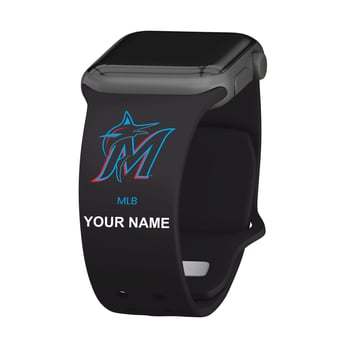 Black Miami Marlins Personalized Silicone Apple Watch Band