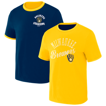 Men's Darius Rucker Collection by Fanatics Navy/Gold Milwaukee Brewers Two-Way Ringer Reversible T-Shirt