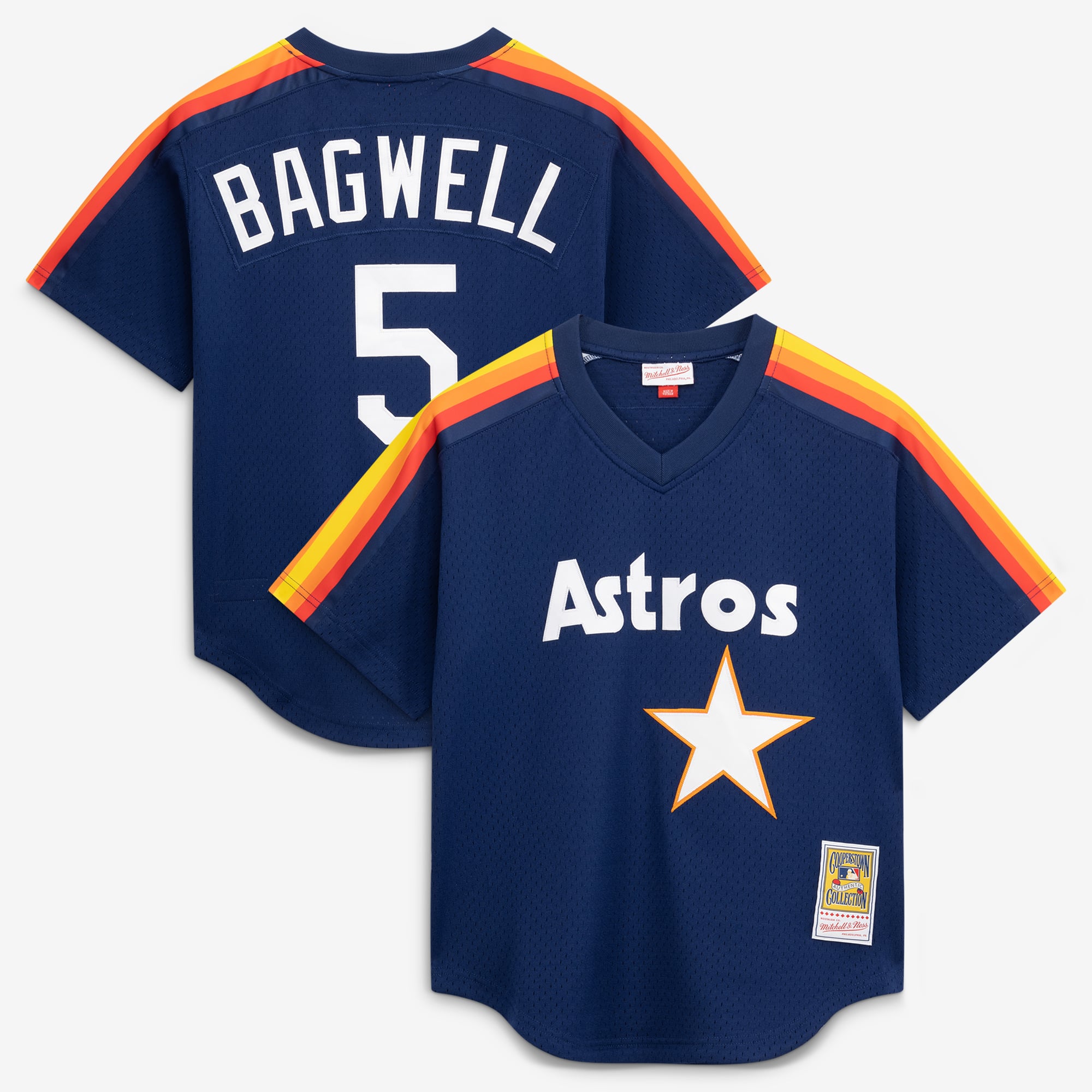 Camiseta auténtica de práctica de bateo para hombre de Mitchell & Ness Jeff Bagwell, color azul marino, de los Houston Astros.